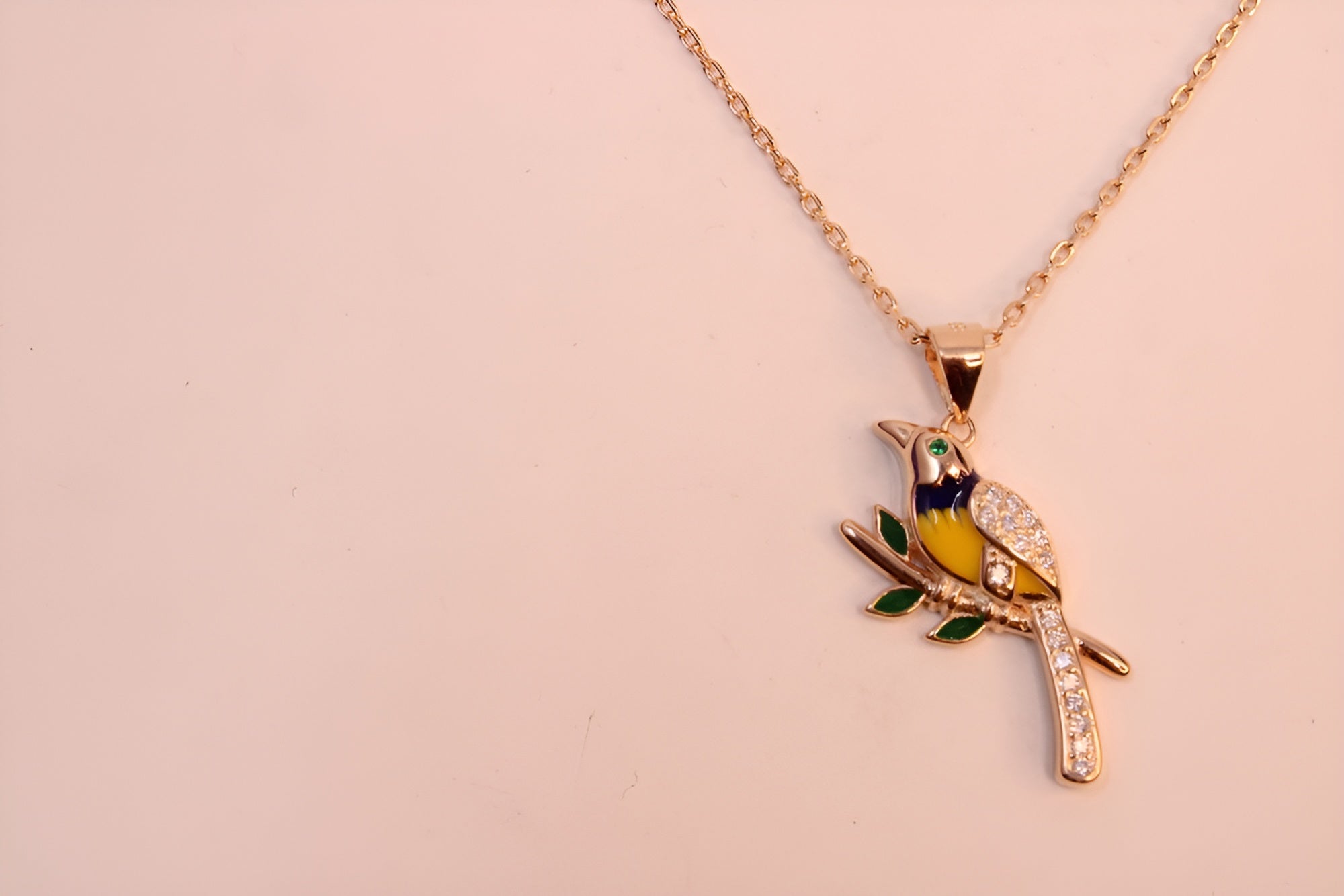 Sterling Silver with Copper-Gold Color Black and Yellow Bird Pendant