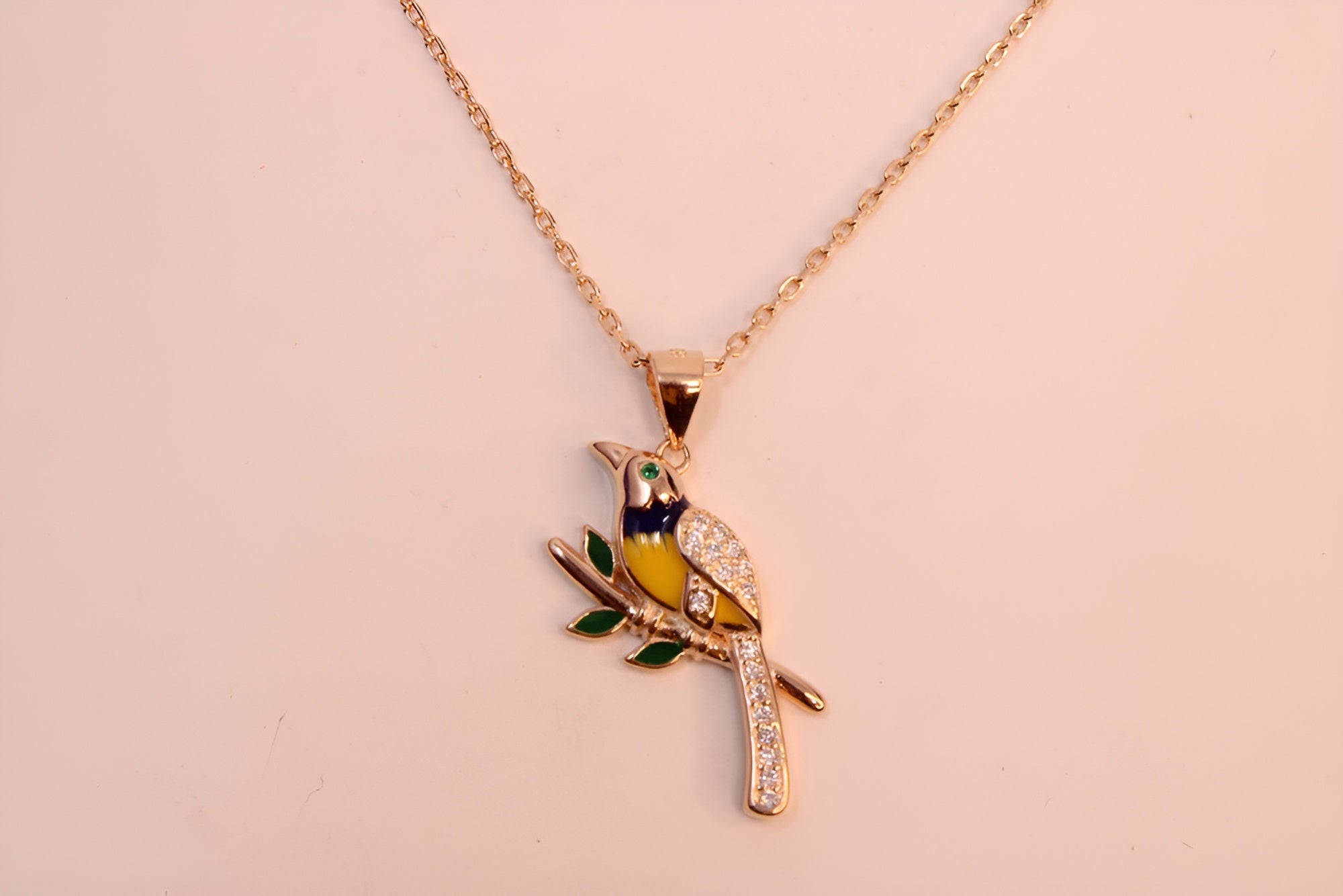 Sterling Silver with Copper-Gold Color Black and Yellow Bird Pendant