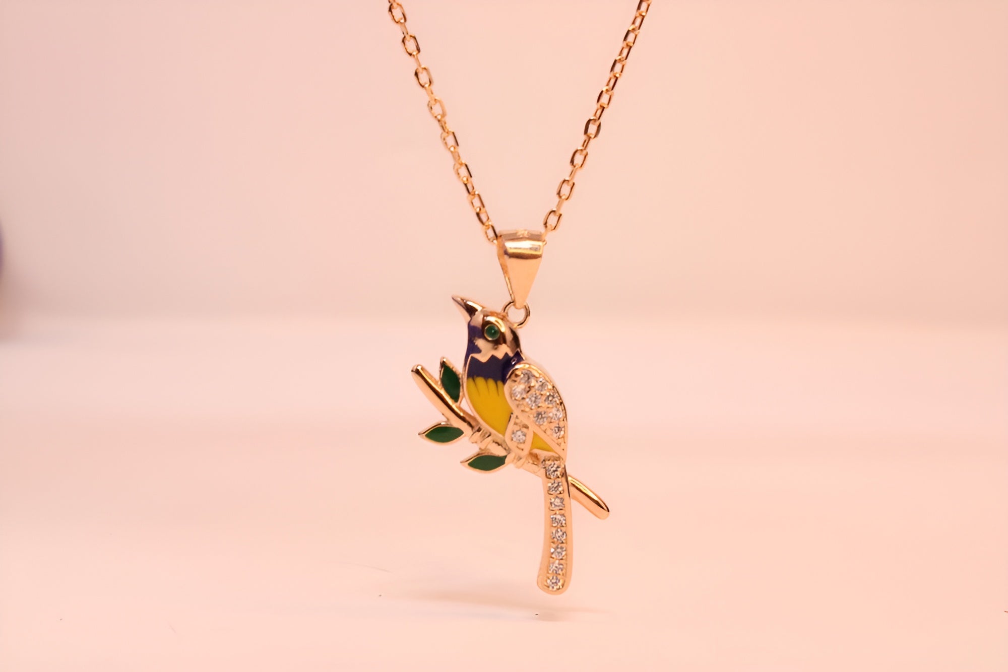 Sterling Silver with Copper-Gold Color Black and Yellow Bird Pendant