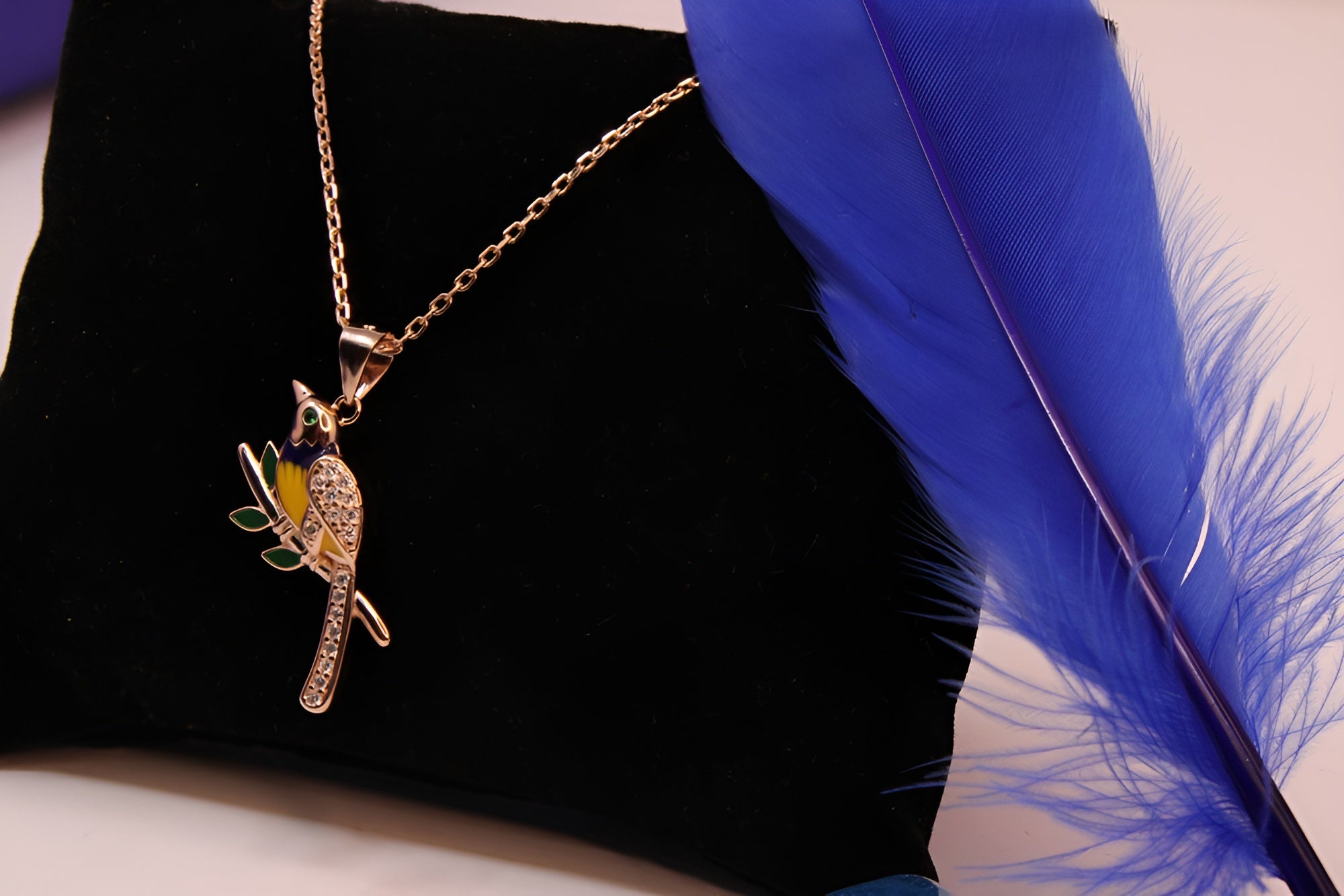 Sterling Silver with Copper-Gold Color Black and Yellow Bird Pendant