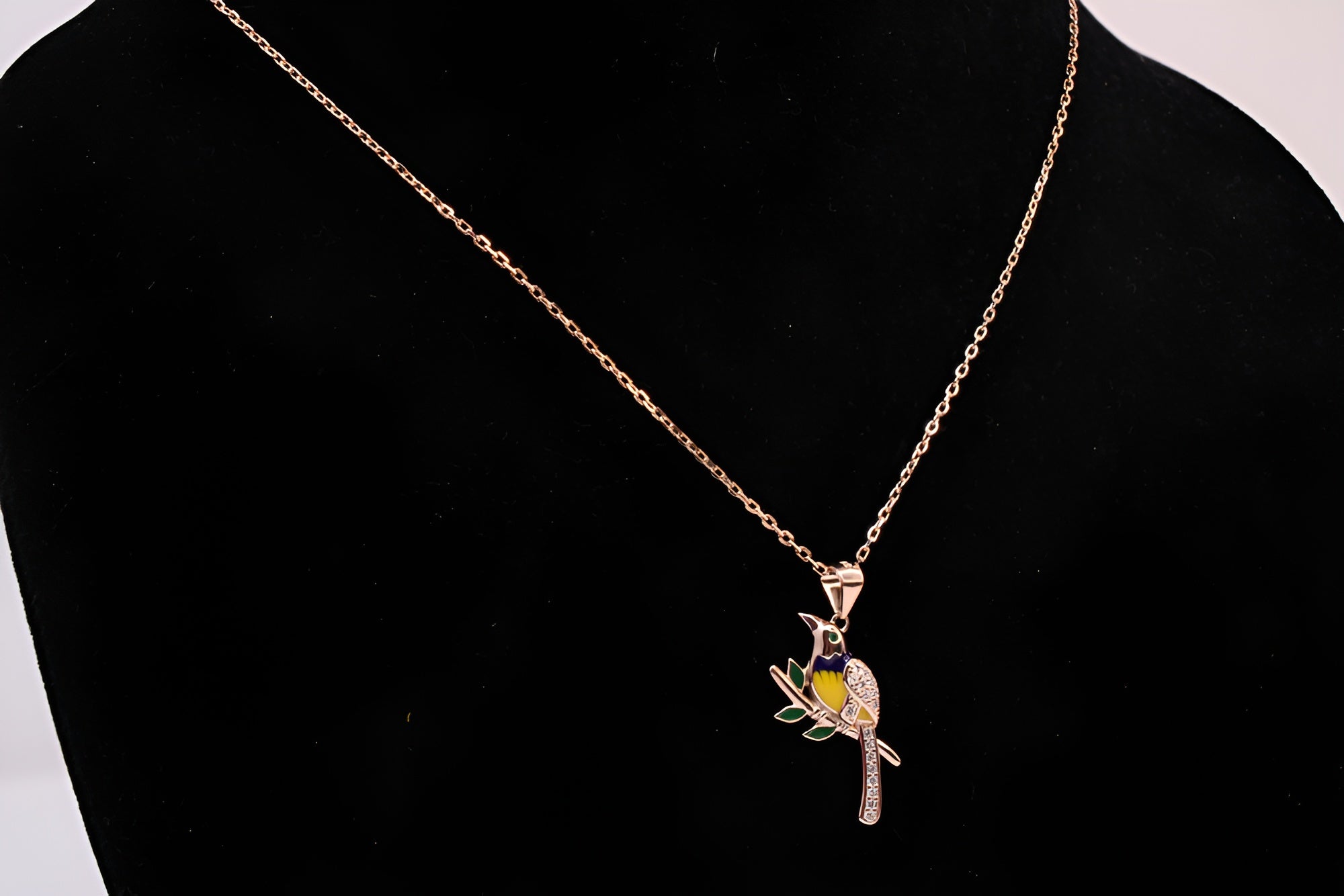 Sterling Silver with Copper-Gold Color Black and Yellow Bird Pendant