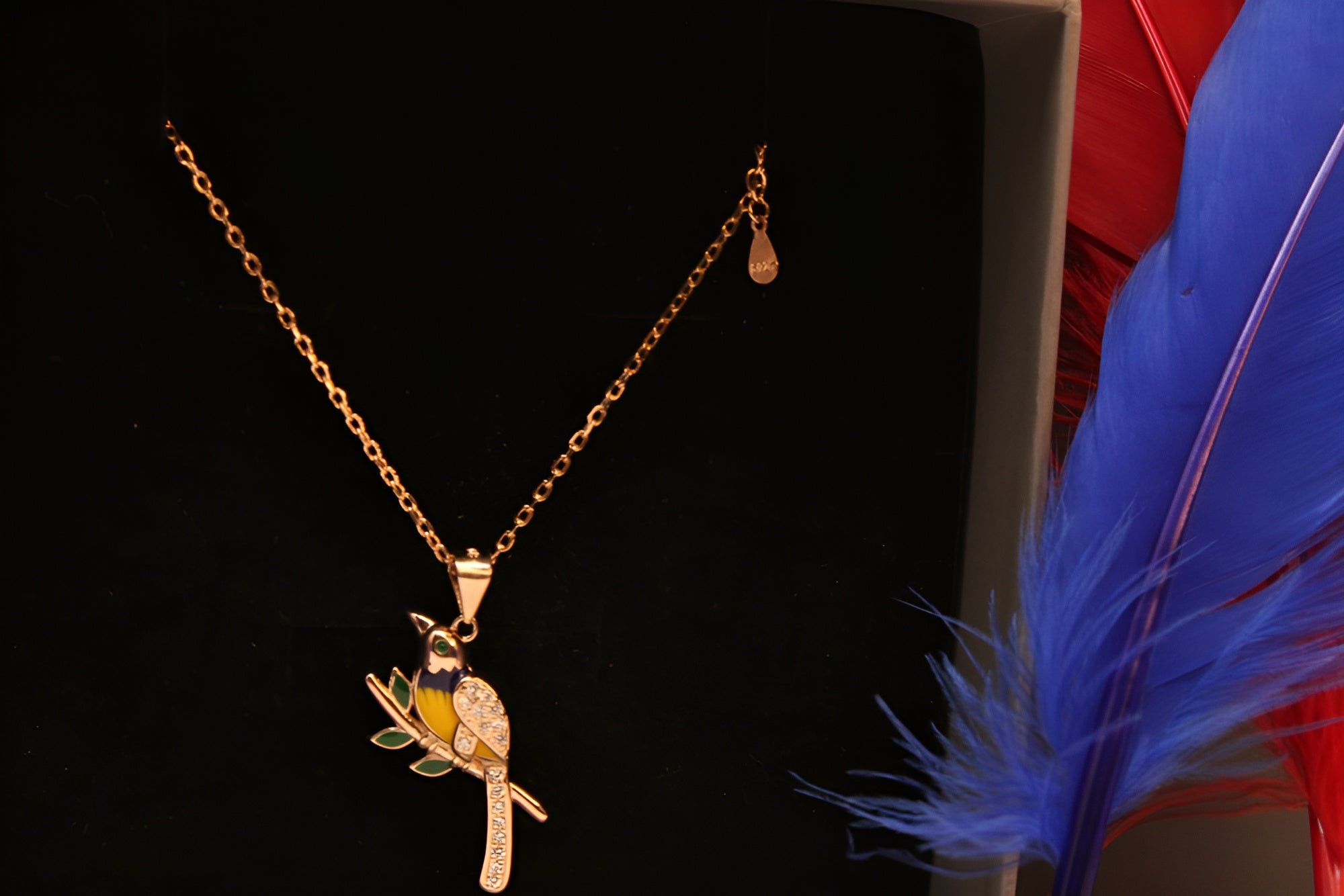 Sterling Silver with Copper-Gold Color Black and Yellow Bird Pendant