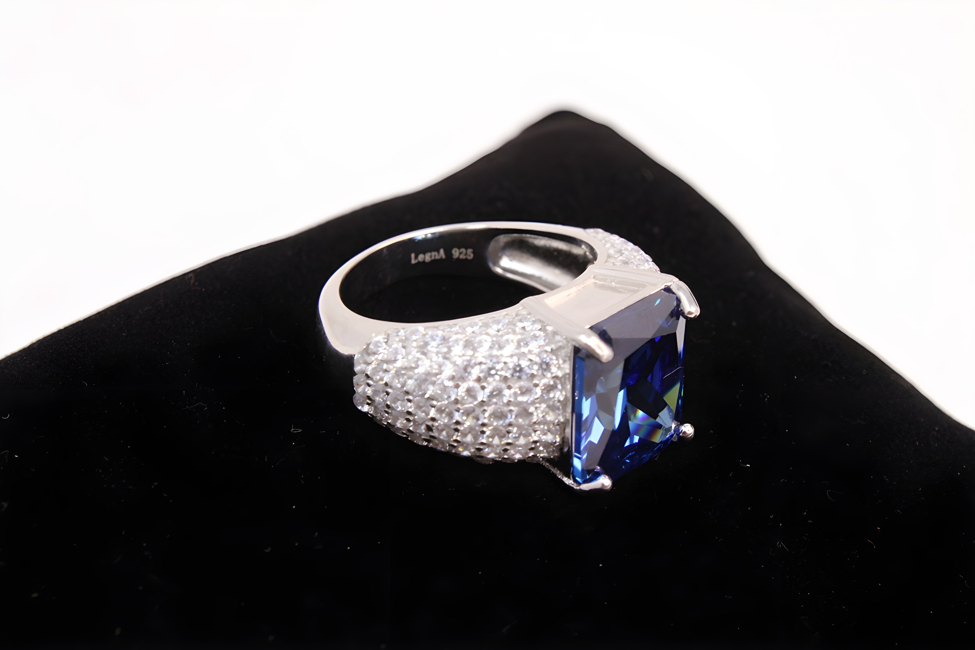 Azure Oasis Sterling Silver VeeLux Premium Crystal Rectangular Ring