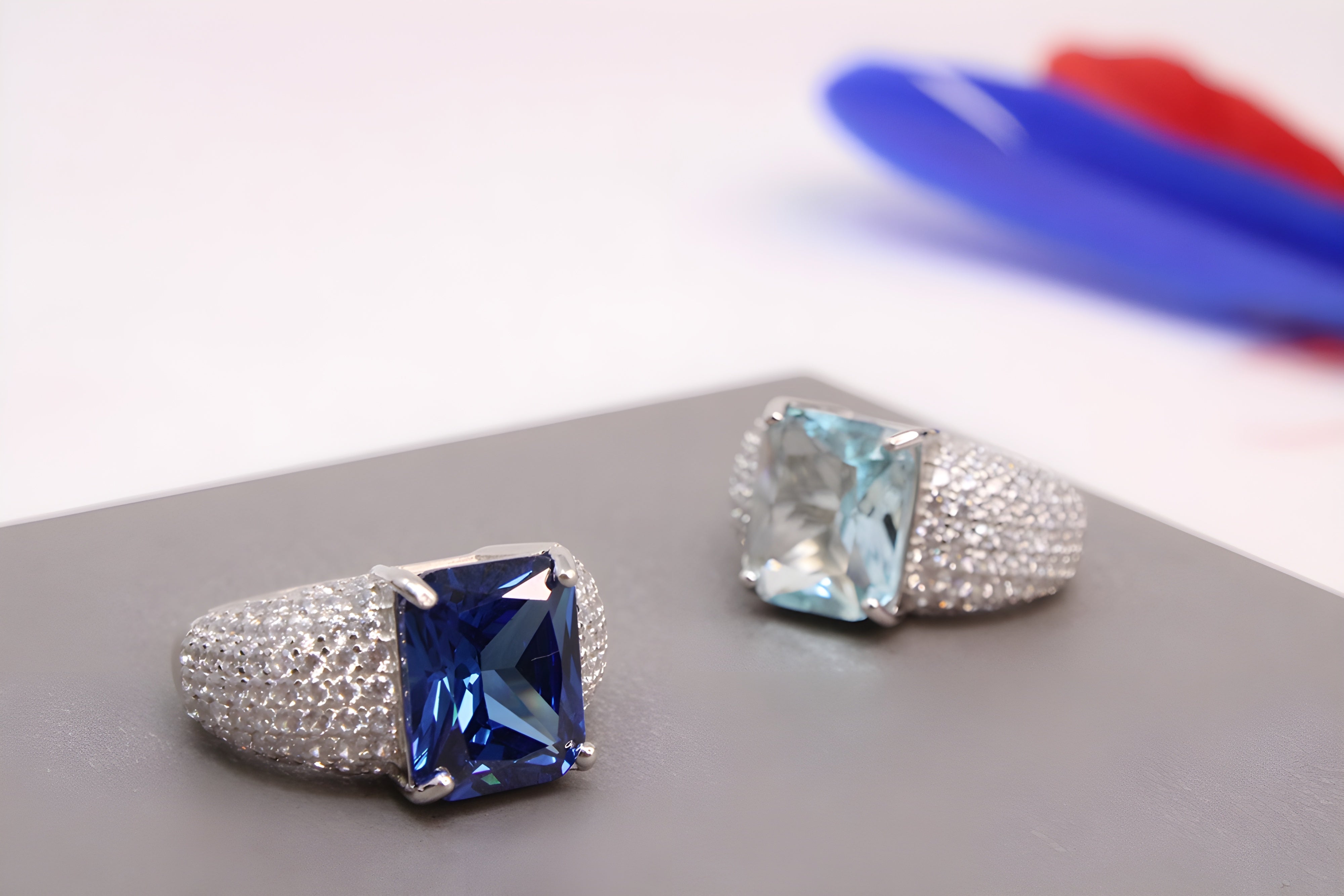 Azure Oasis Sterling Silver VeeLux Premium Crystal Rectangular Ring