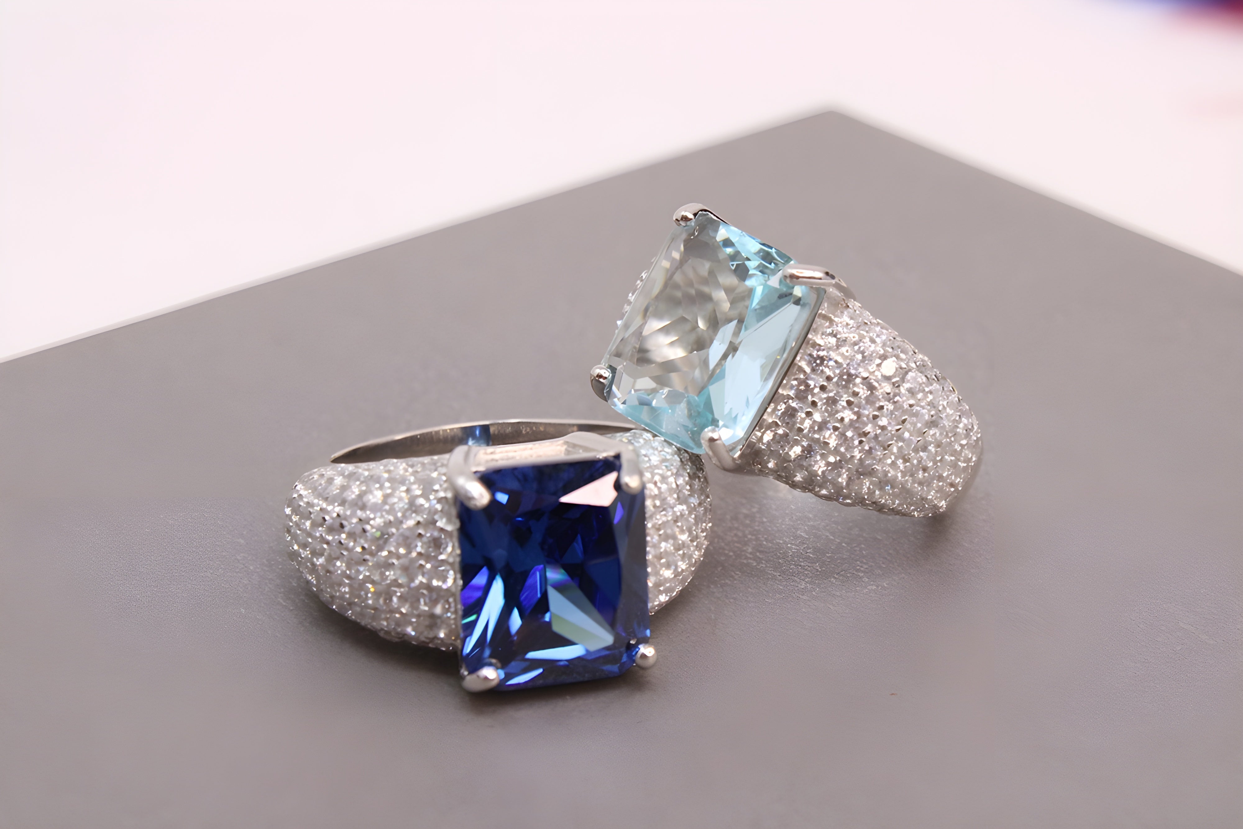 Azure Oasis Sterling Silver VeeLux Premium Crystal Rectangular Ring