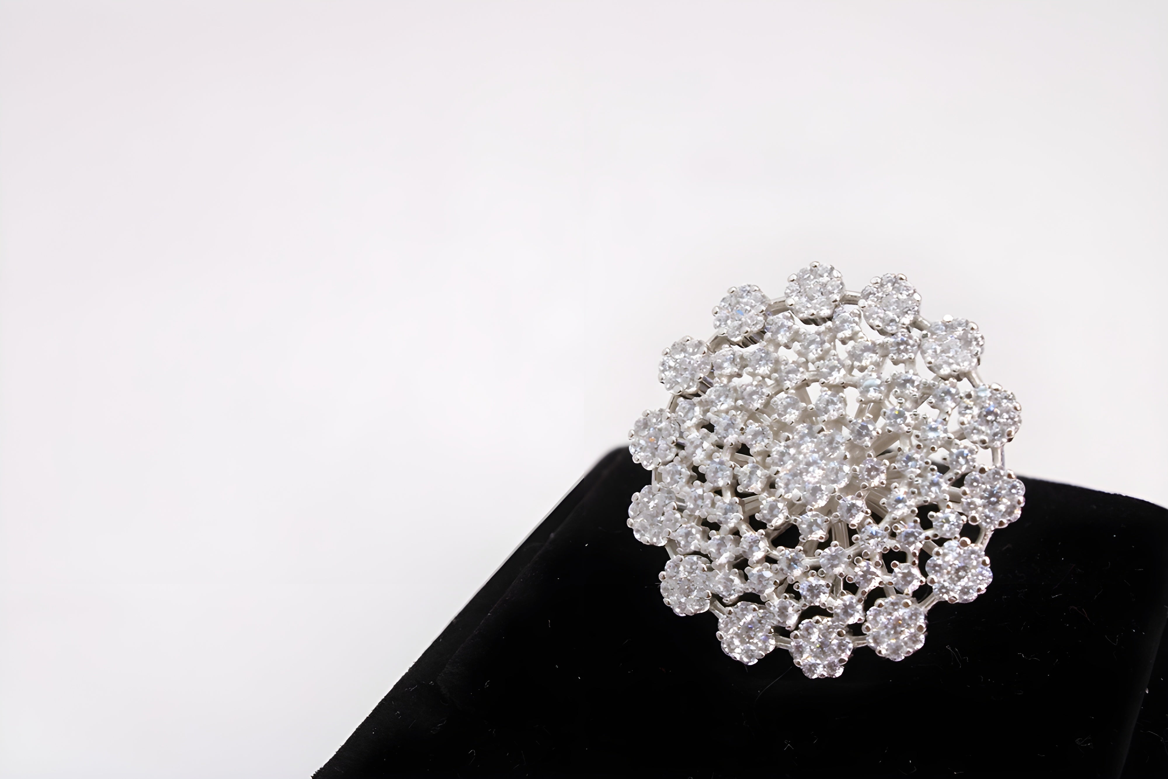 Sterling Silver VeeLux Premium Crystal Floral Elegance Ring
