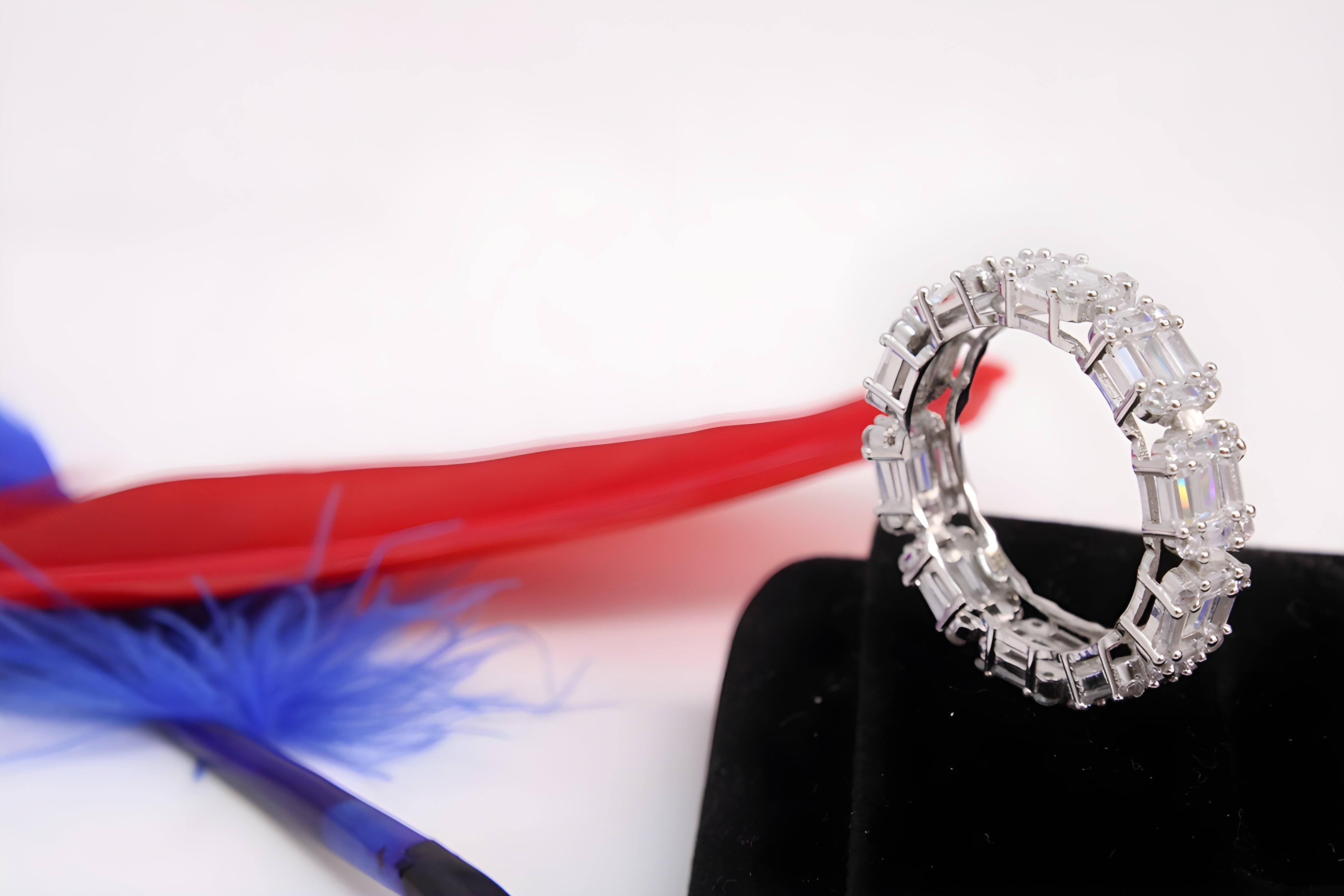 Sterling Silver VeeLux Premium Crystal Radiant Line Ring
