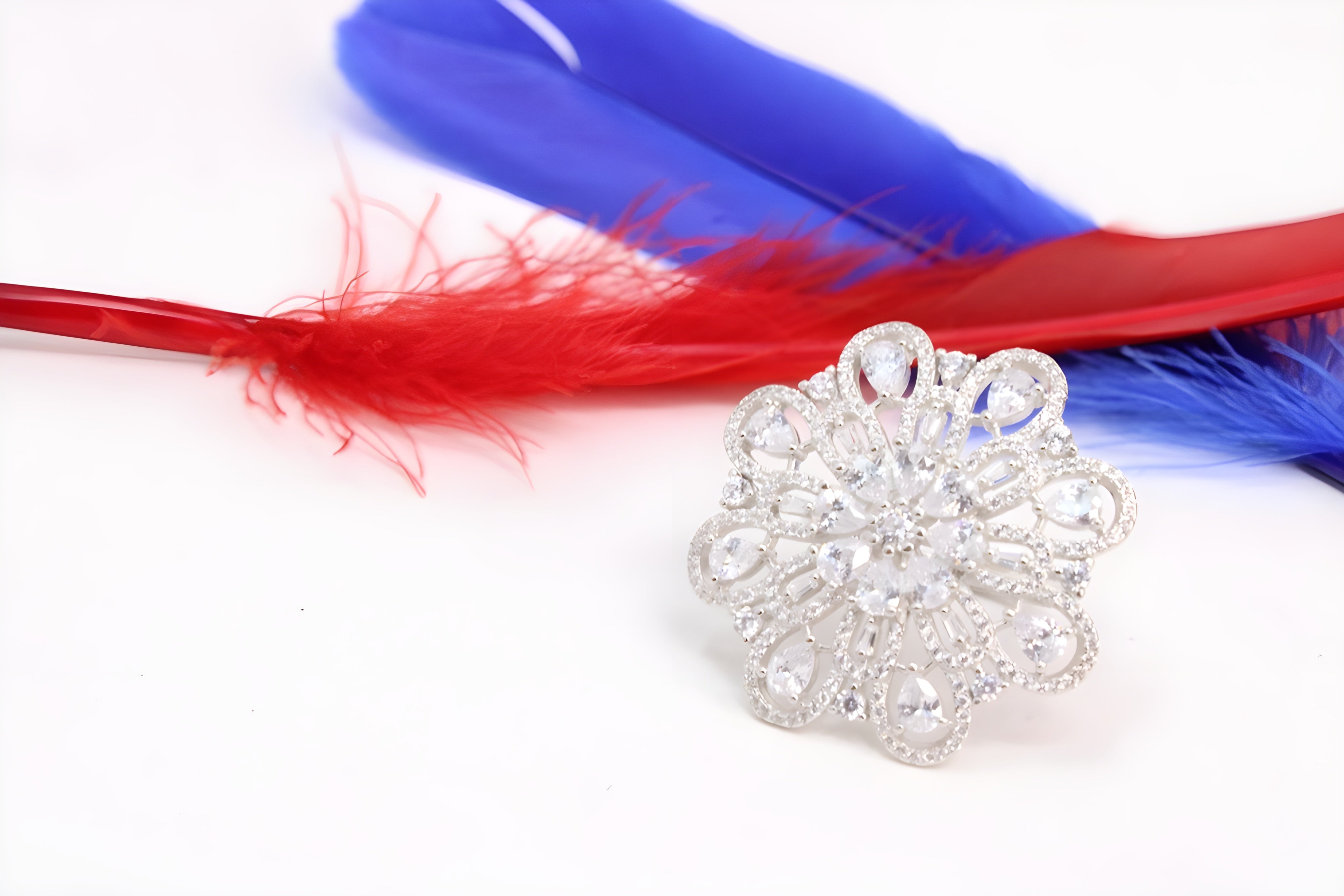 Sterling Silver VeeLux Premium Crystal Floral Fantasy Ring
