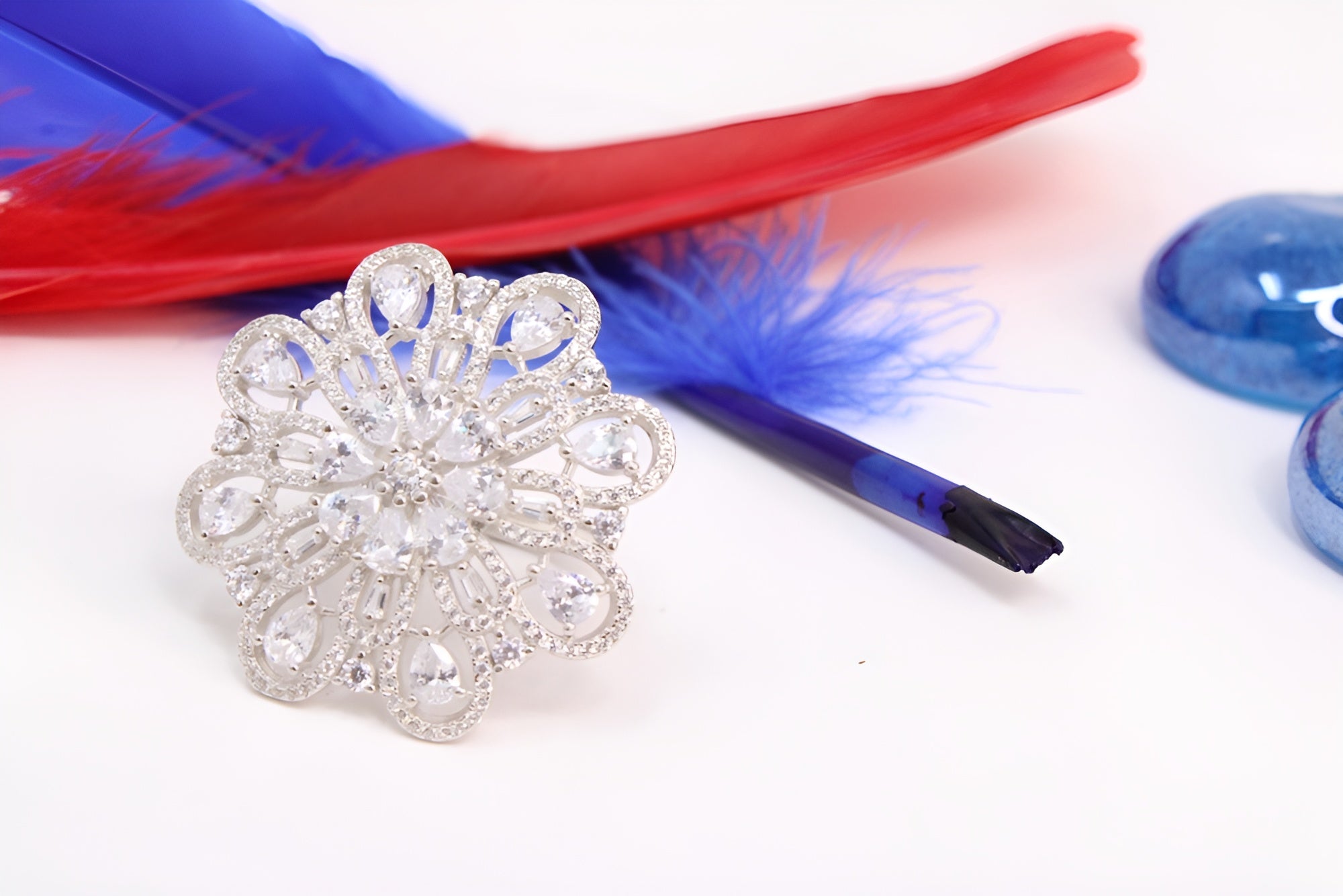 Sterling Silver VeeLux Premium Crystal Floral Fantasy Ring