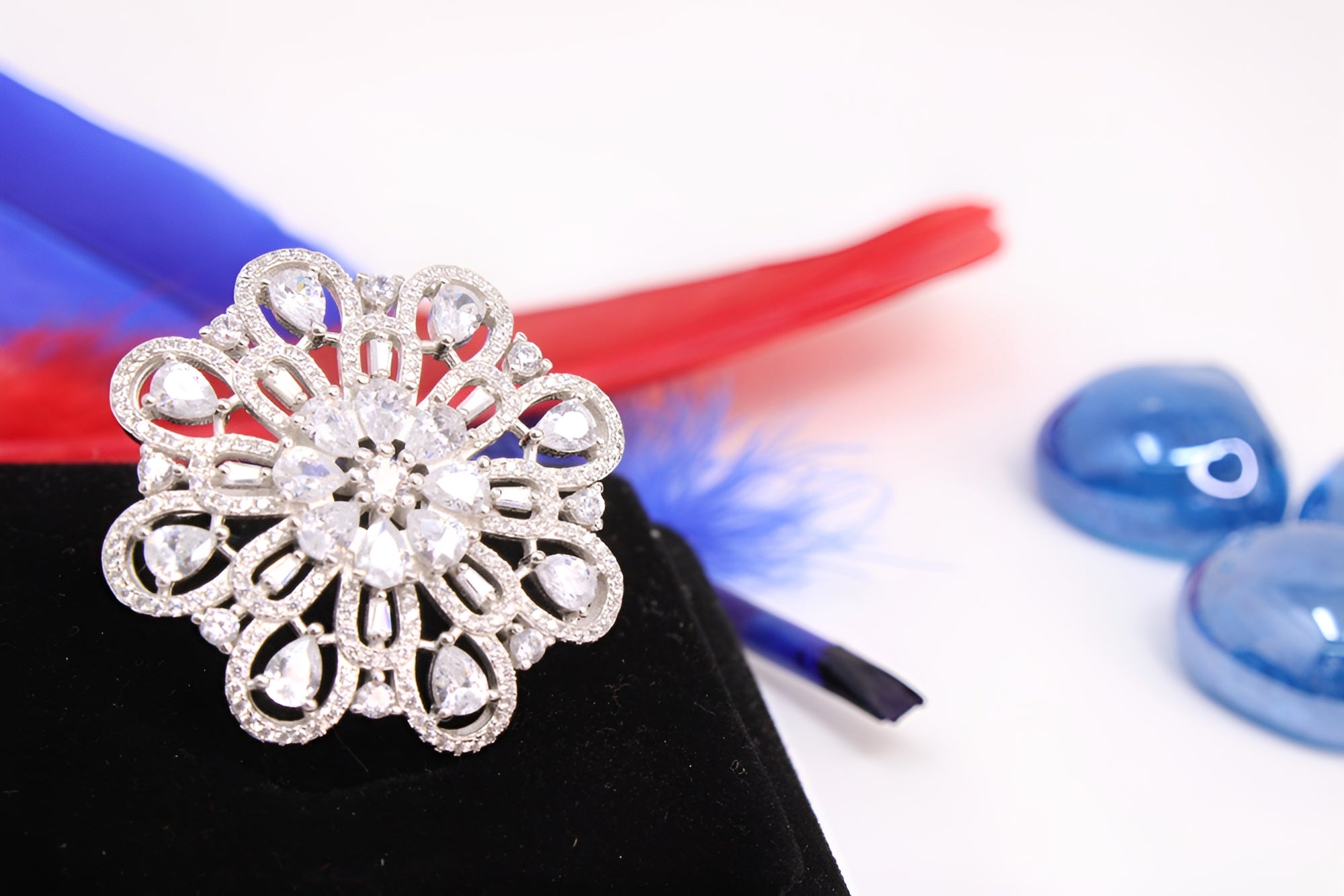 Sterling Silver VeeLux Premium Crystal Floral Fantasy Ring