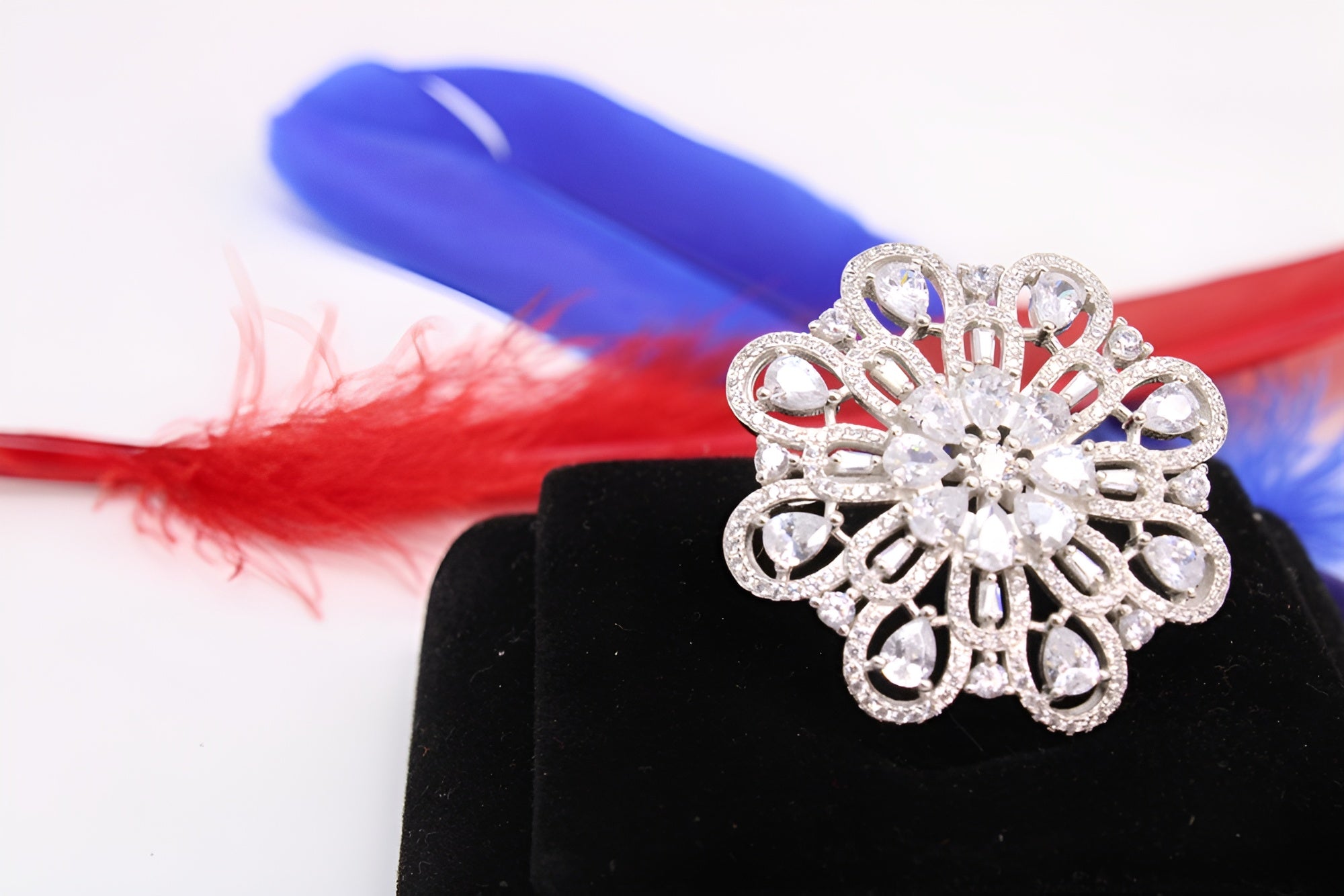 Sterling Silver VeeLux Premium Crystal Floral Fantasy Ring