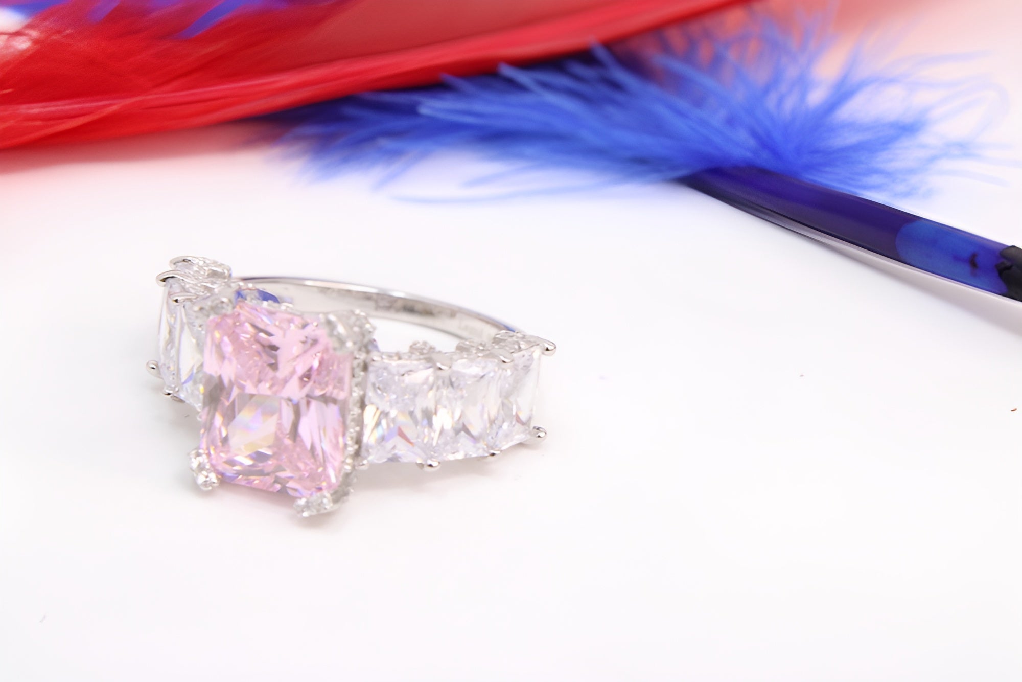 Azure Blossom Sterling Silver VeeLux Premium Crystal Rectangular Ring