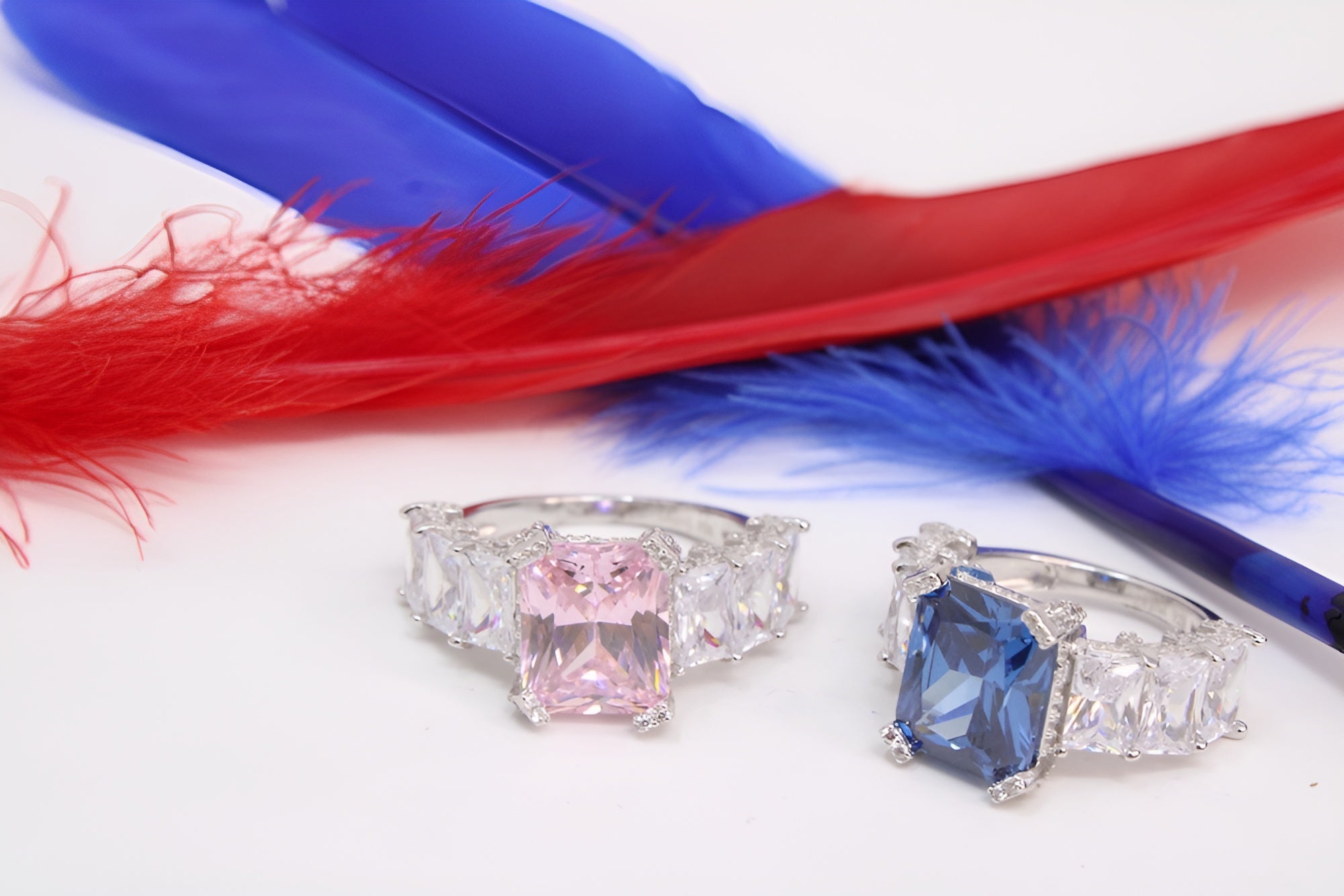 Azure Blossom Sterling Silver VeeLux Premium Crystal Rectangular Ring
