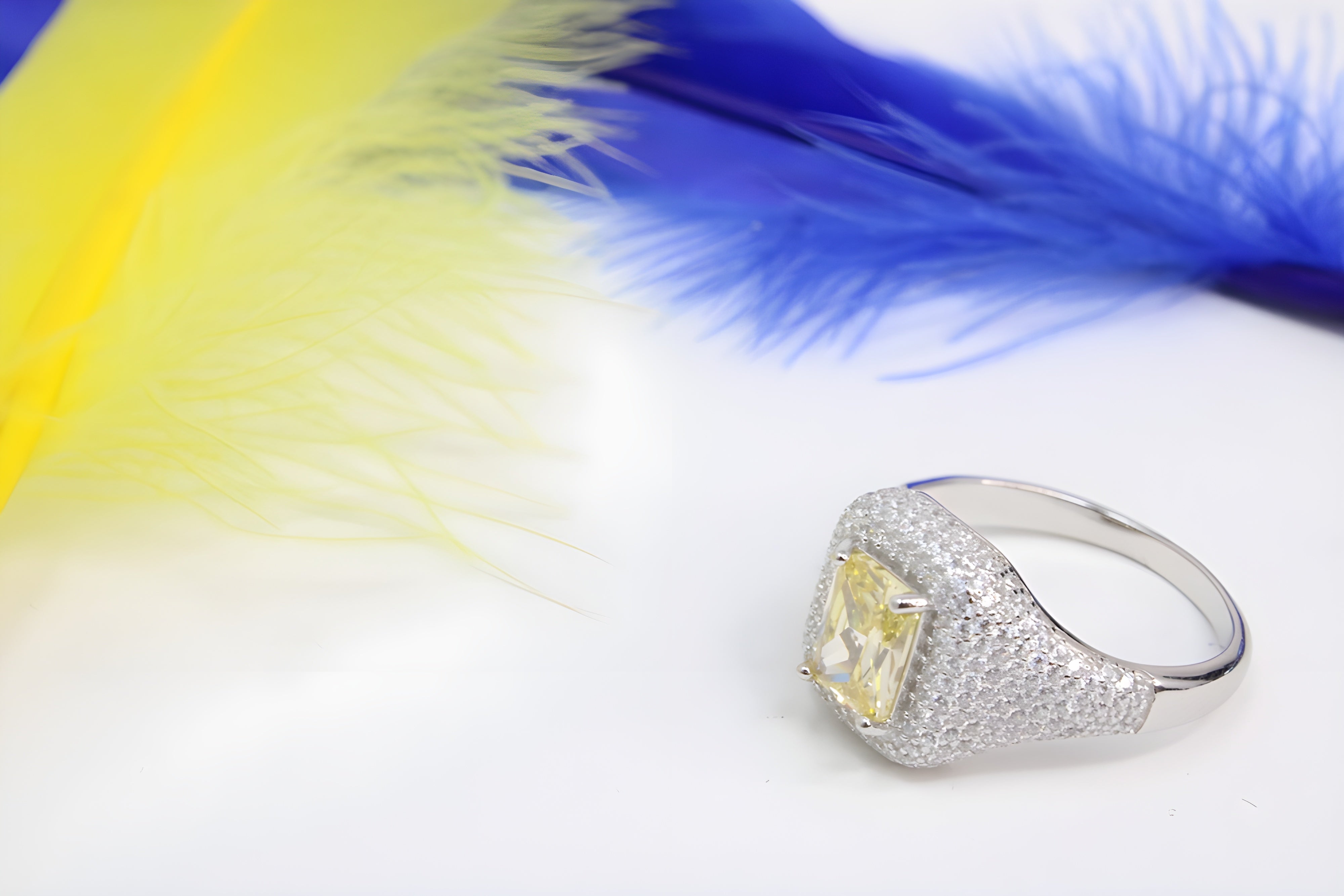 Golden Glow Sterling Silver VeeLux Premium Crystal Rectangular Ring