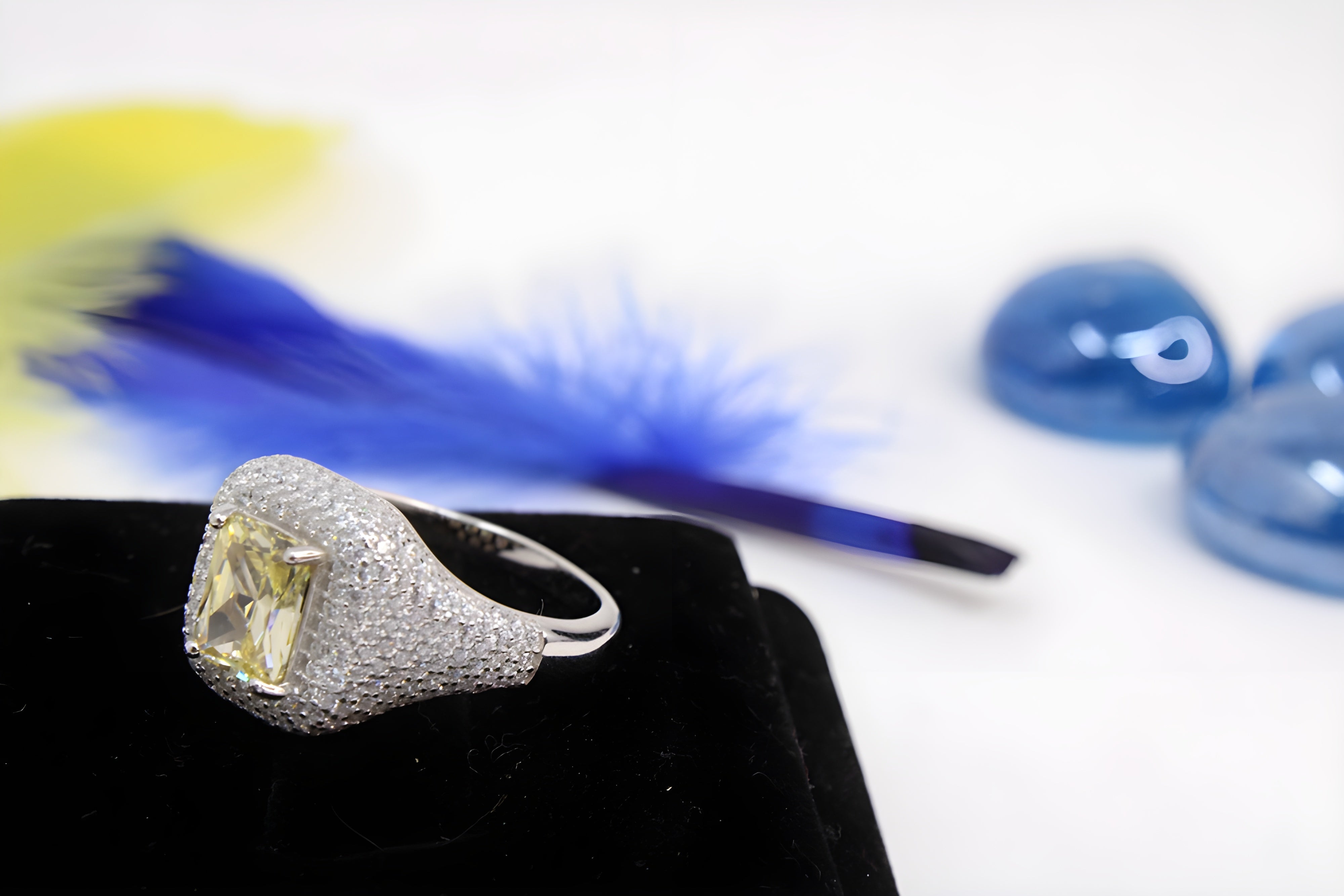 Golden Glow Sterling Silver VeeLux Premium Crystal Rectangular Ring