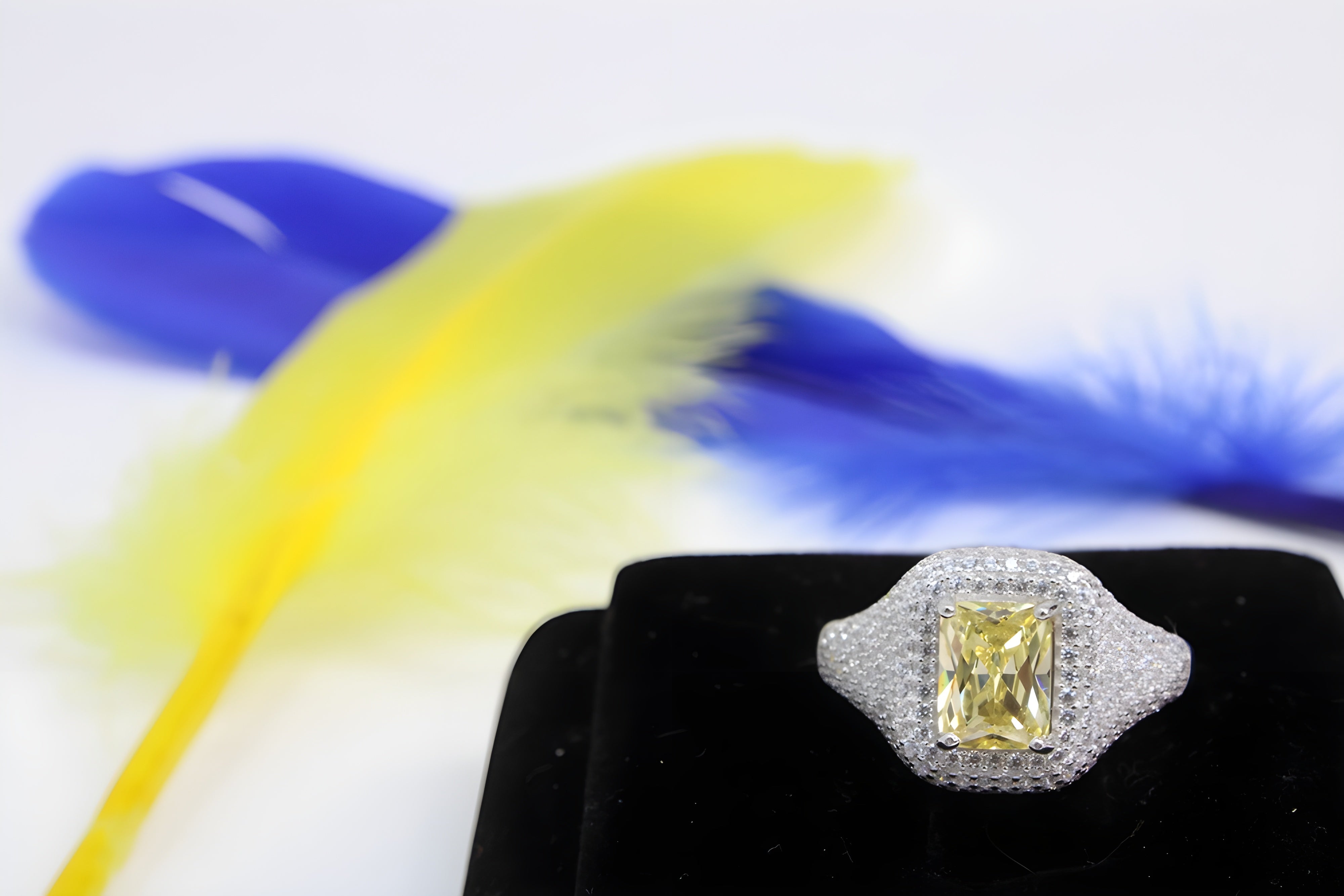 Golden Glow Sterling Silver VeeLux Premium Crystal Rectangular Ring