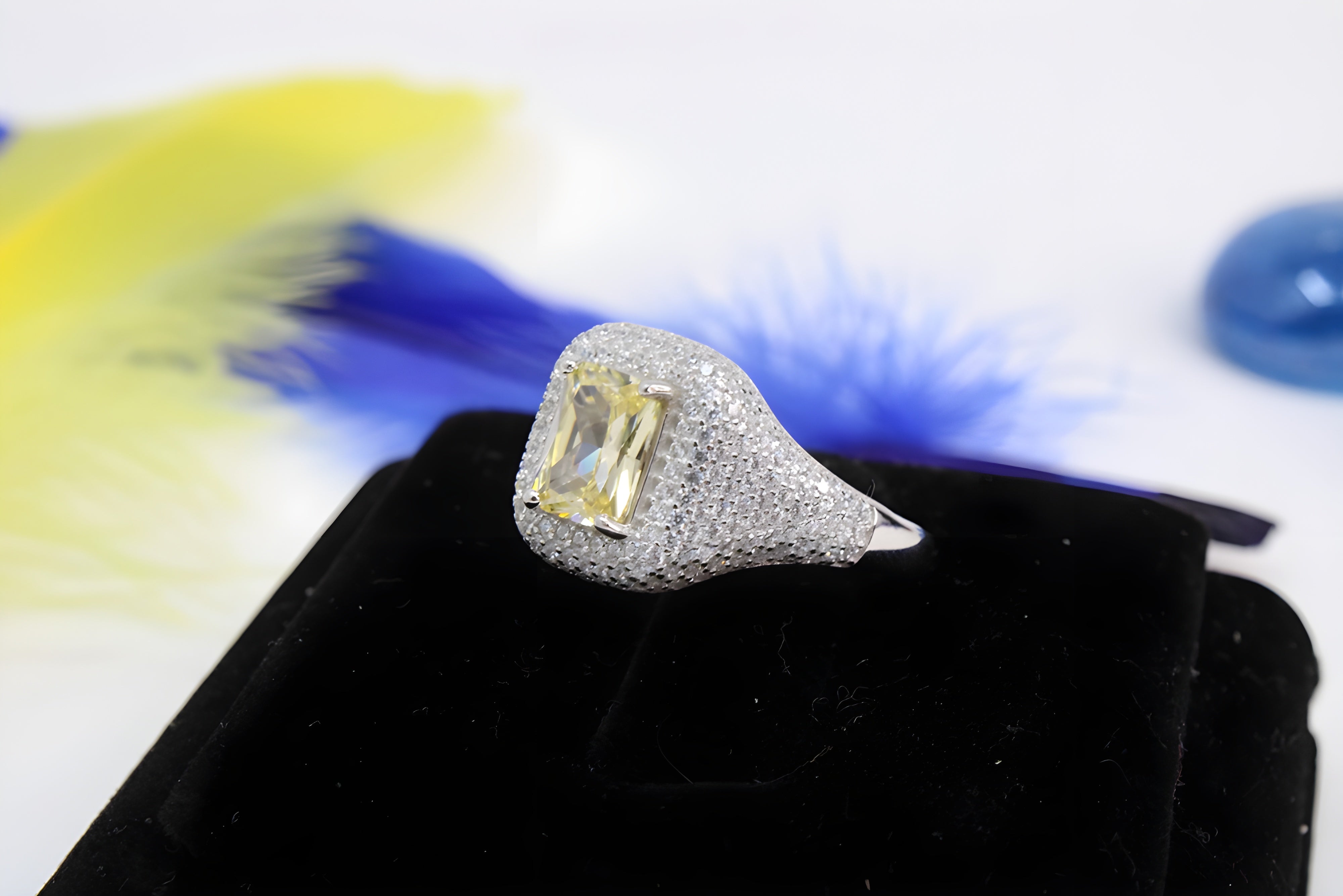 Golden Glow Sterling Silver VeeLux Premium Crystal Rectangular Ring