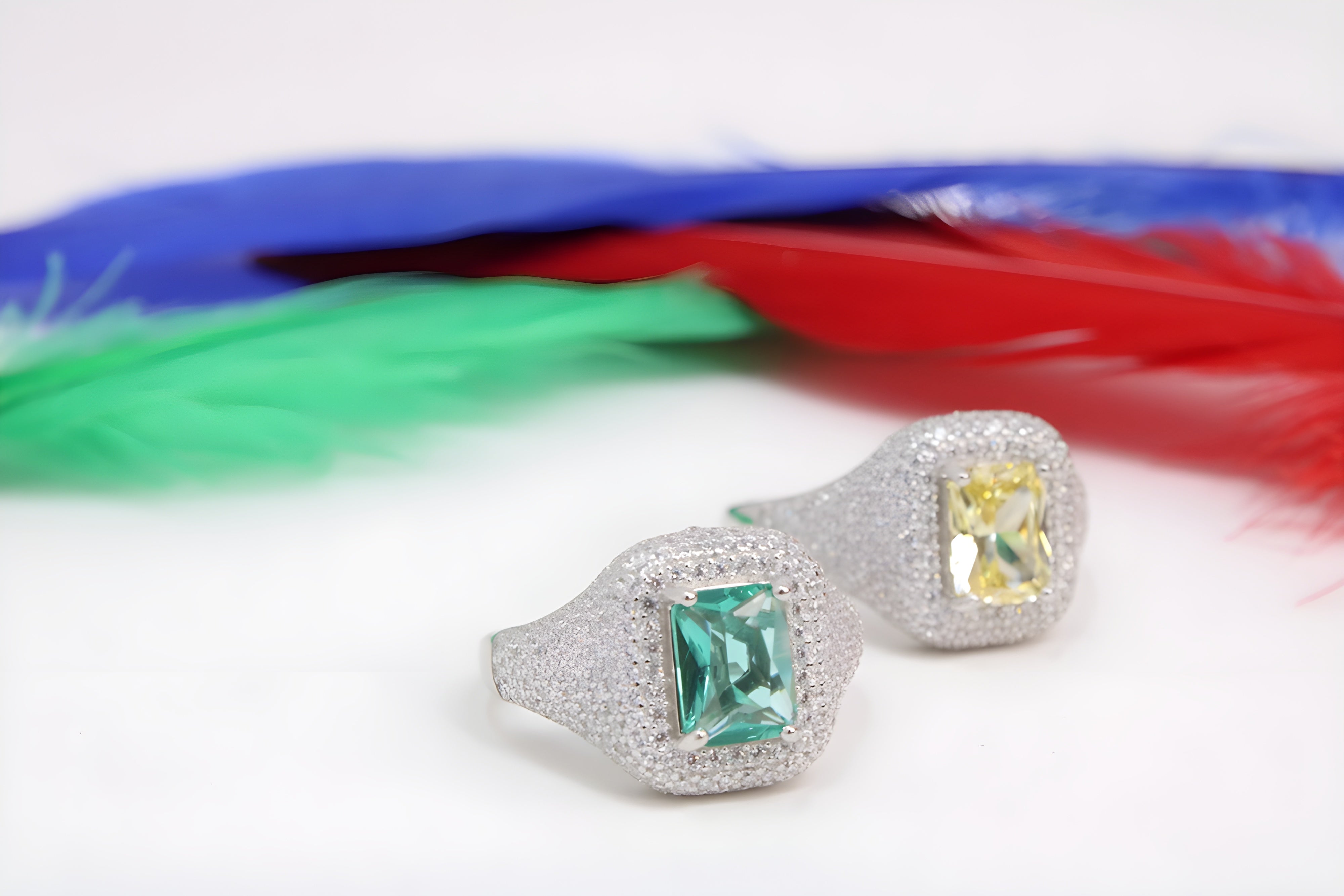 Golden Glow Sterling Silver VeeLux Premium Crystal Rectangular Ring