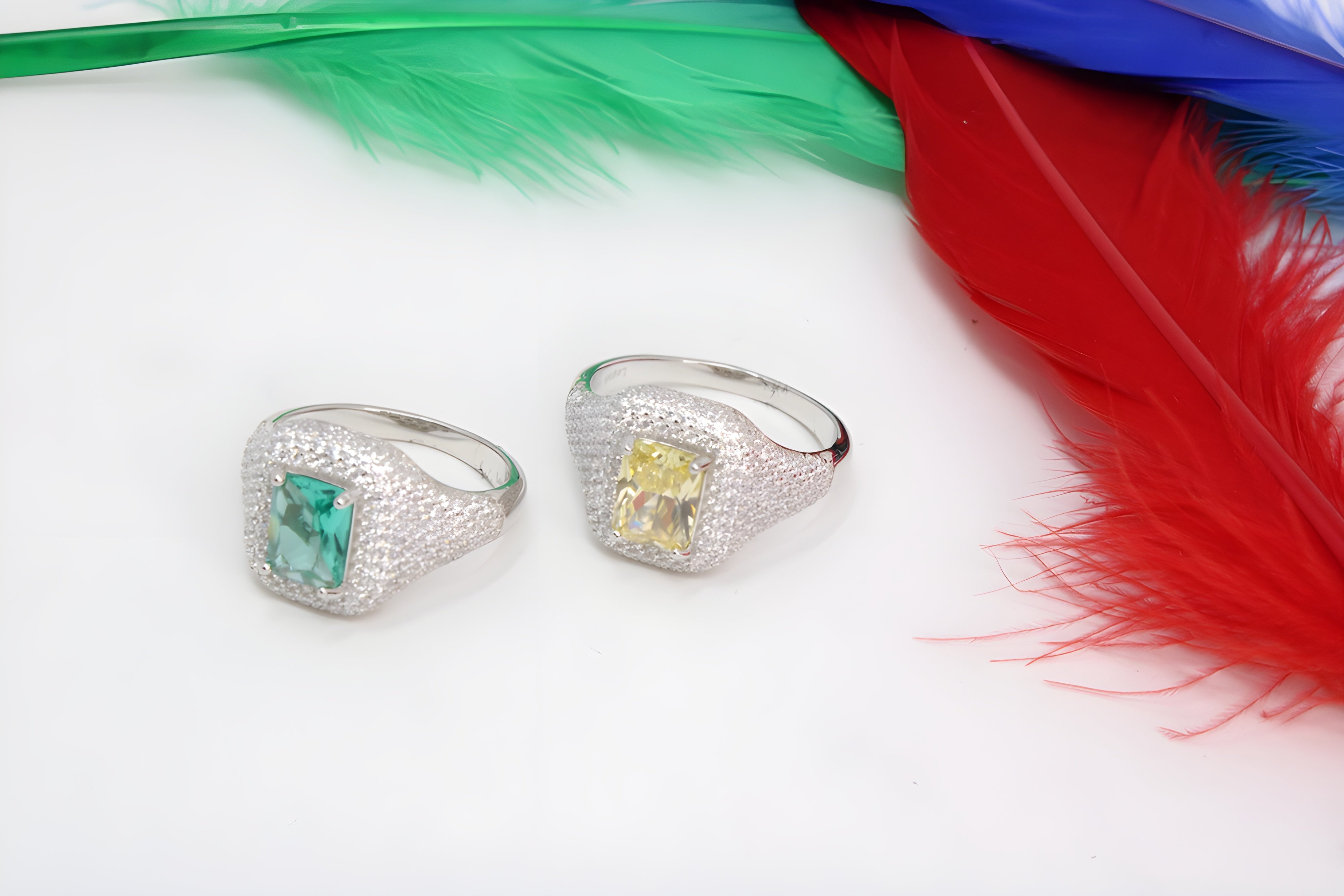 Golden Glow Sterling Silver VeeLux Premium Crystal Rectangular Ring