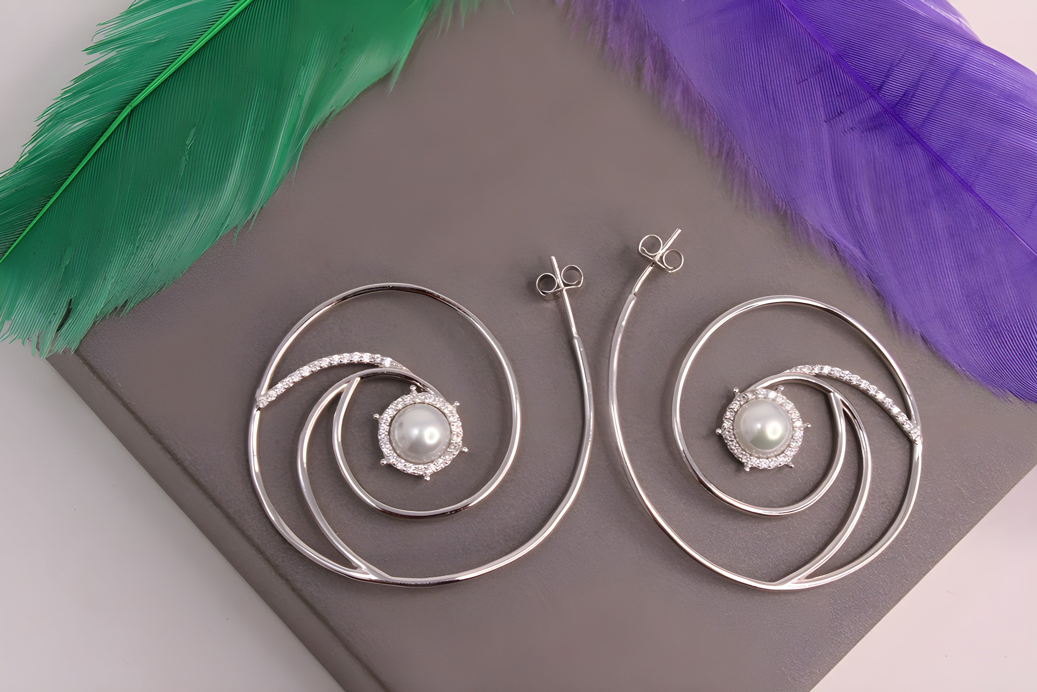 Sterling Silver Grace VeeLux Premium Crystal Pearl Hoop Earrings