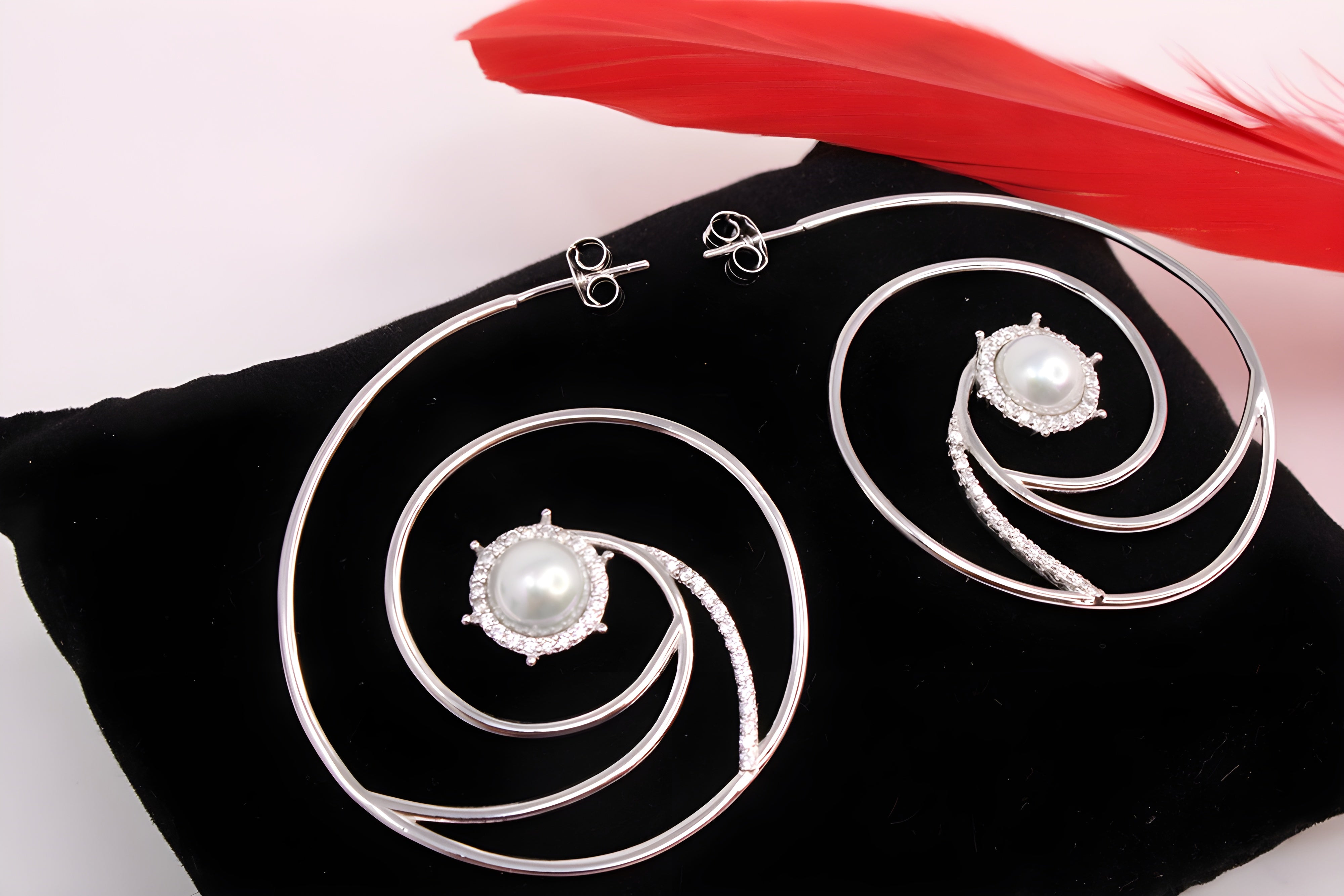 Sterling Silver Grace VeeLux Premium Crystal Pearl Hoop Earrings