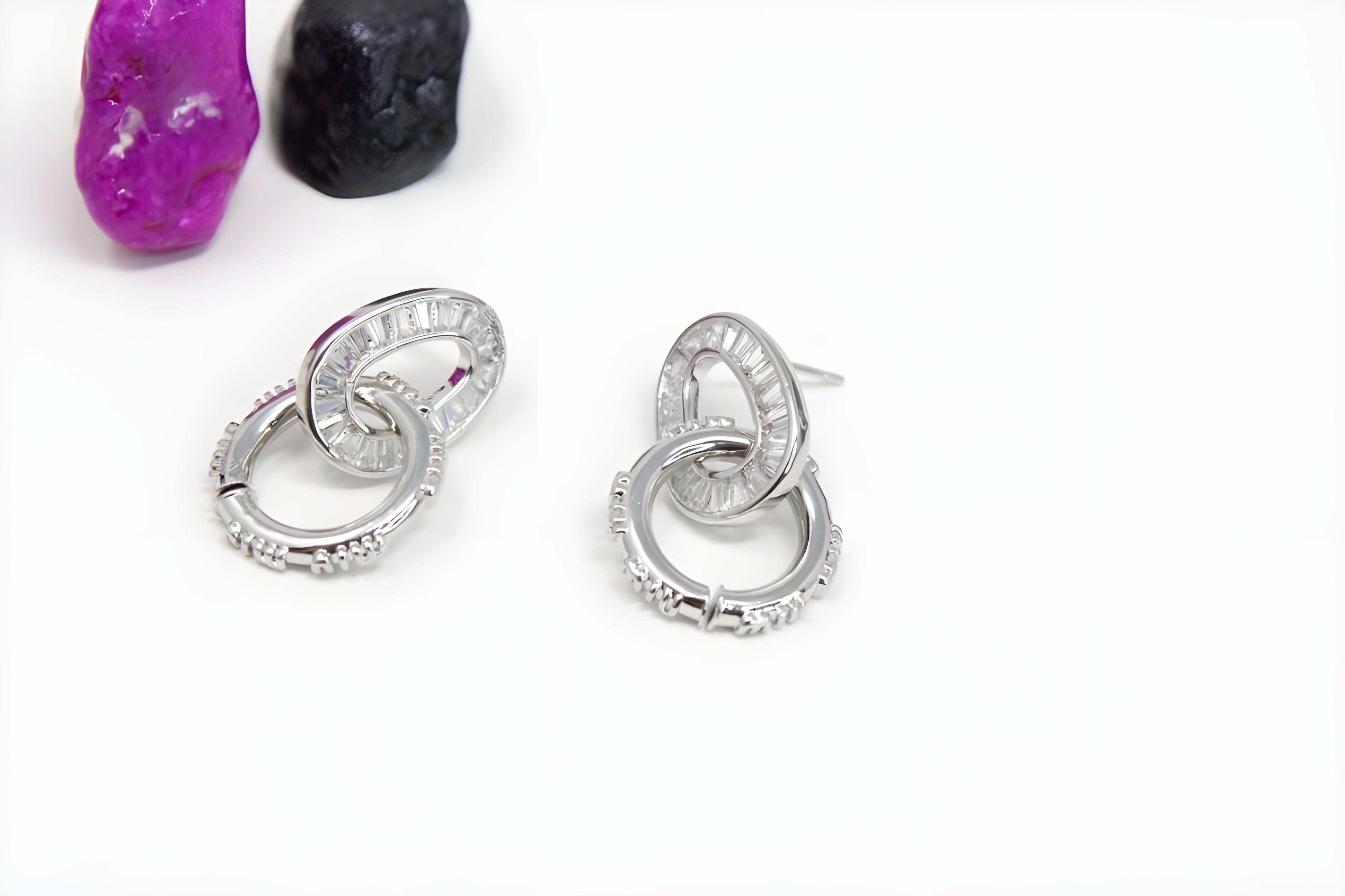 Dazzling Double Drop Crystal Hoop Earrings in Sterling Silver