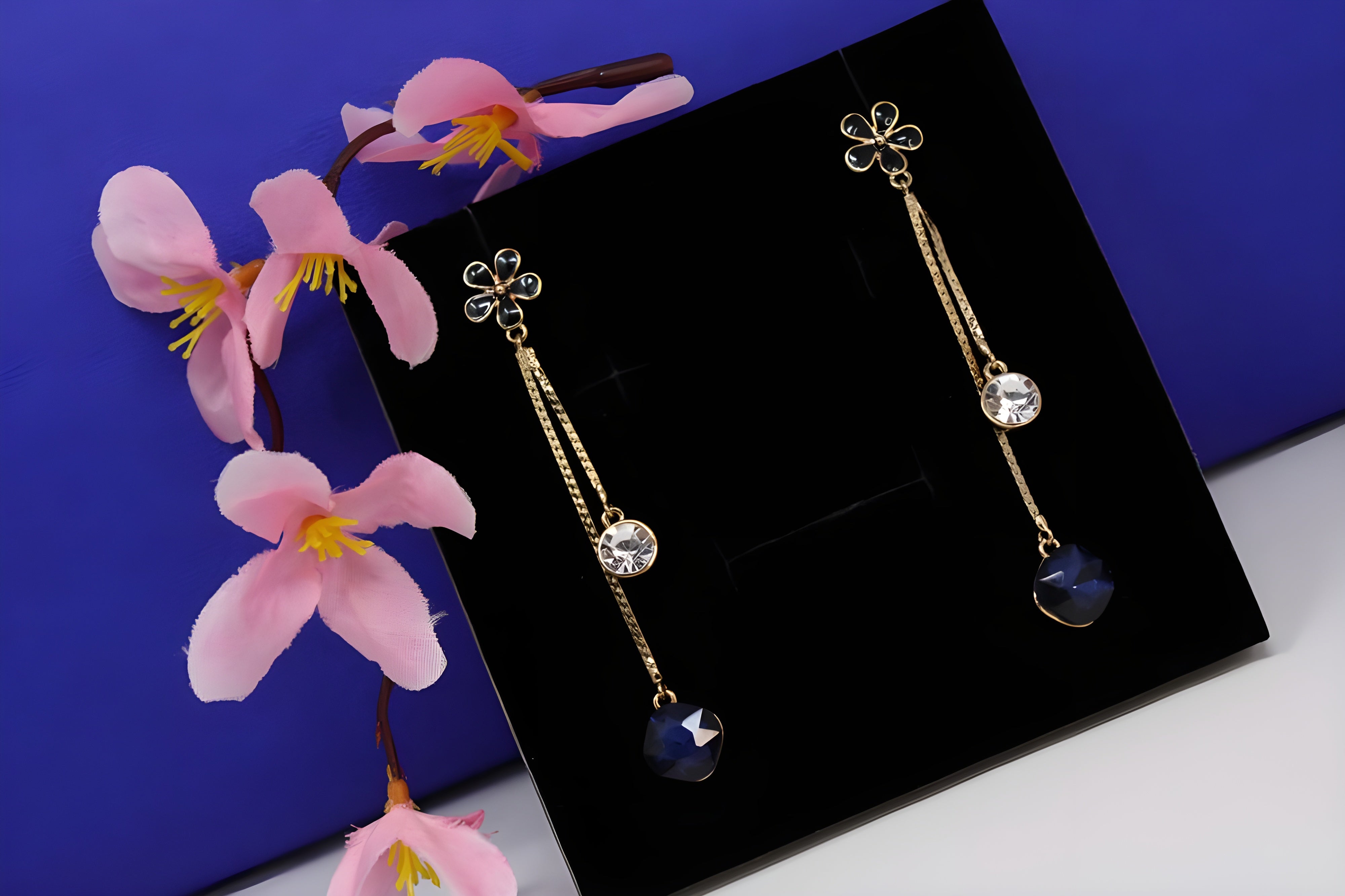 Blooming Elegance Double Diamond Drop Earrings