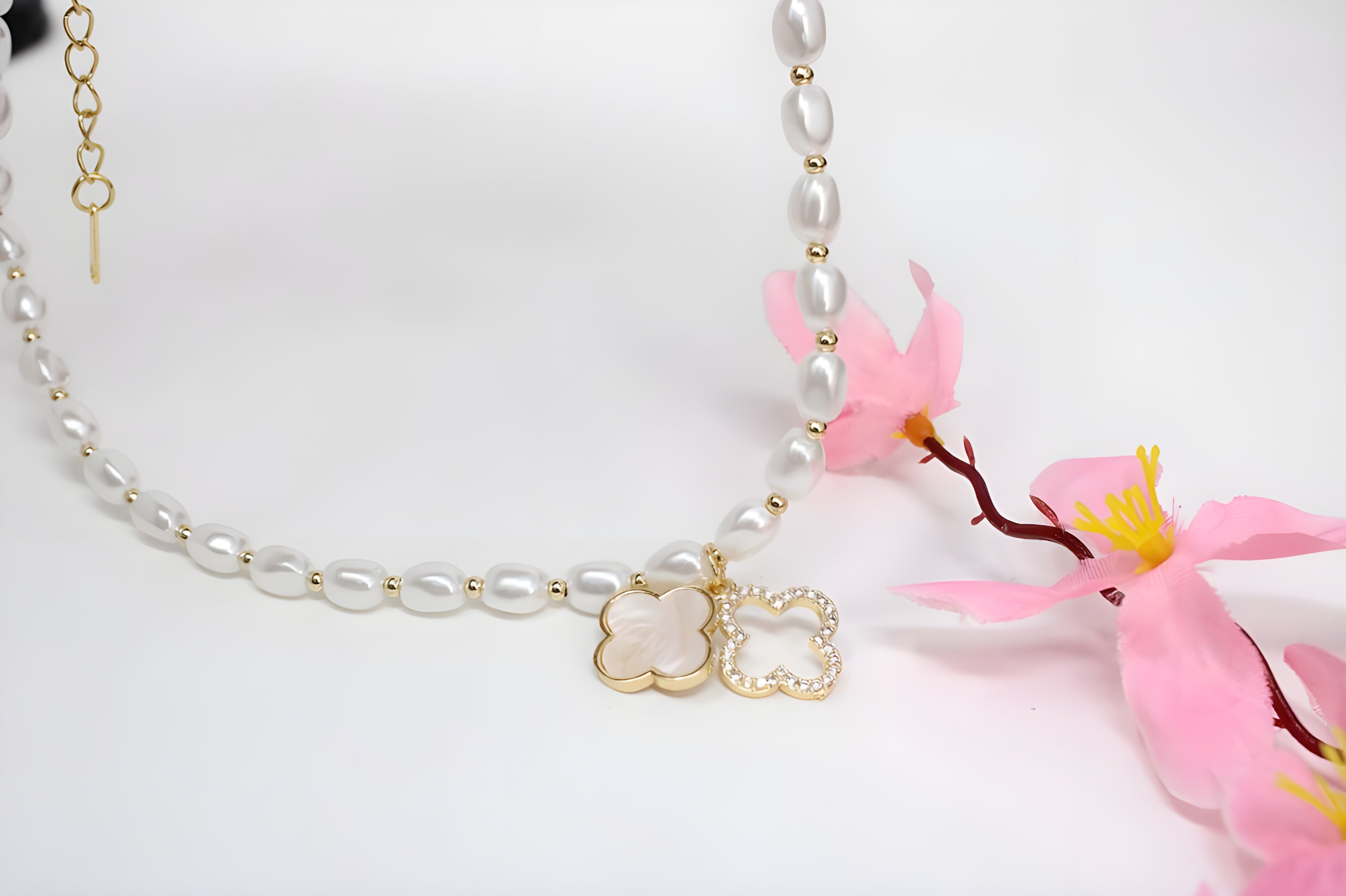 Pearl Leaf Charm Jewelry Set