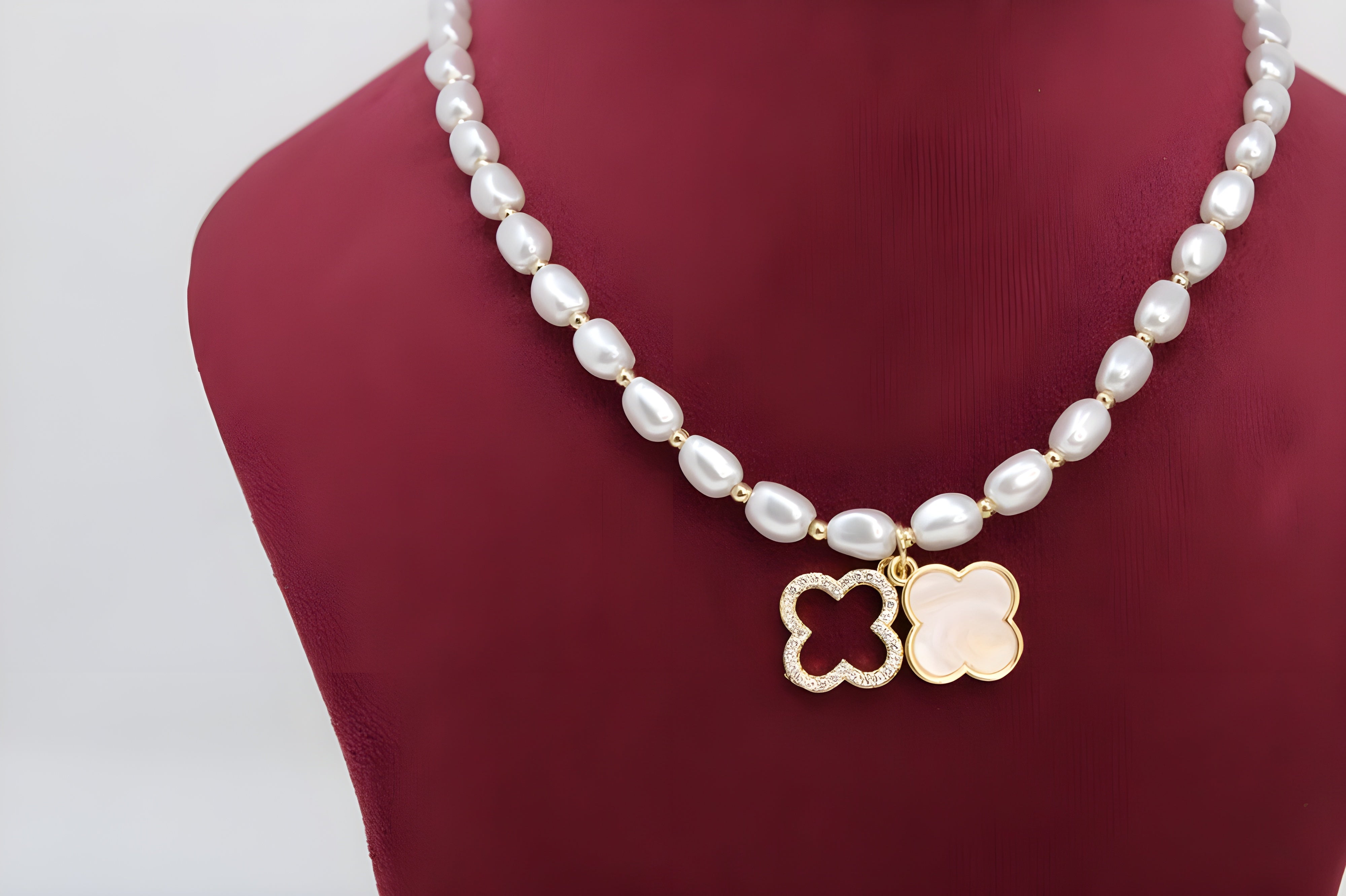 Pearl Leaf Charm Jewelry Set