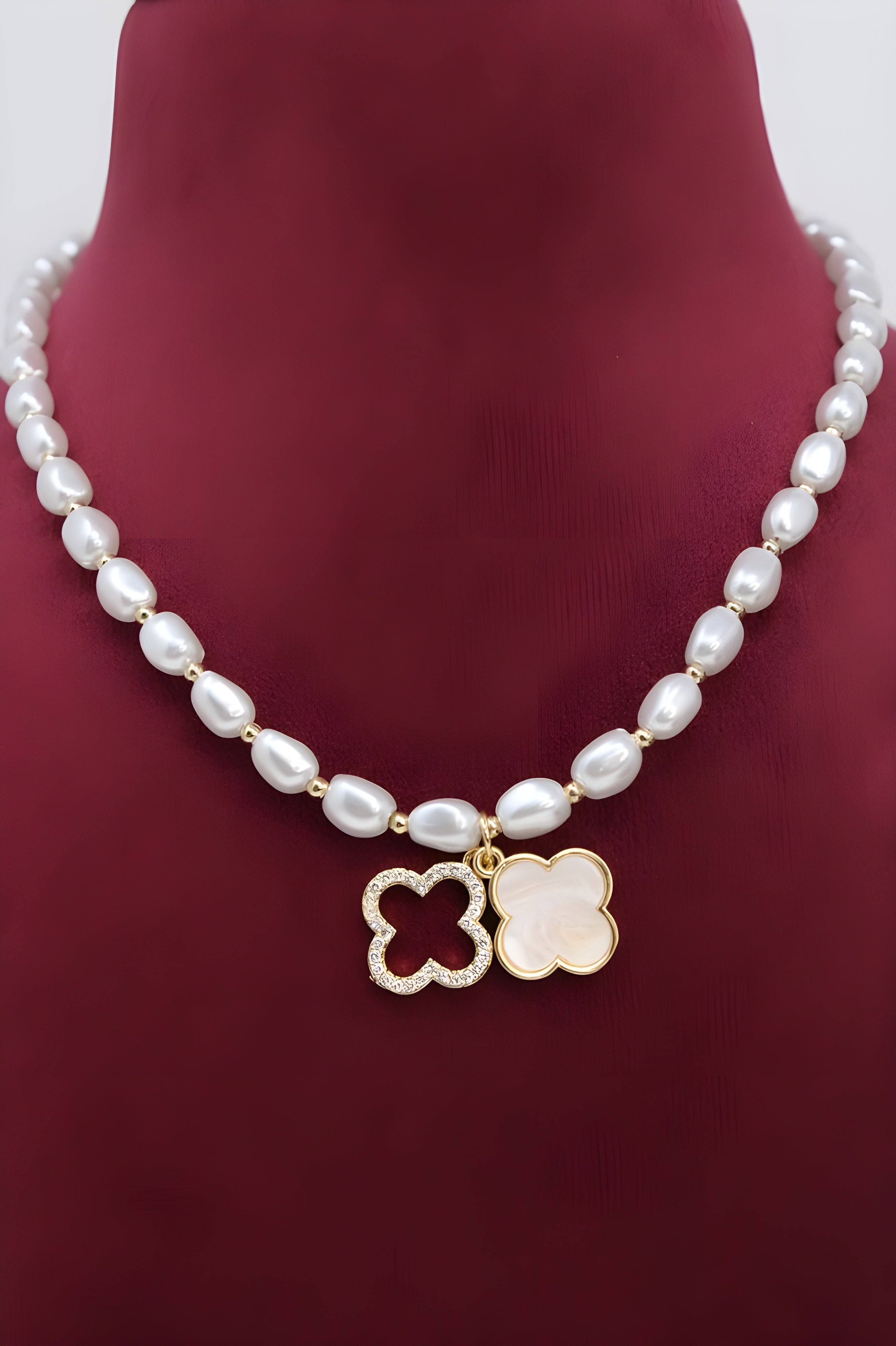 Pearl Leaf Charm Jewelry Set