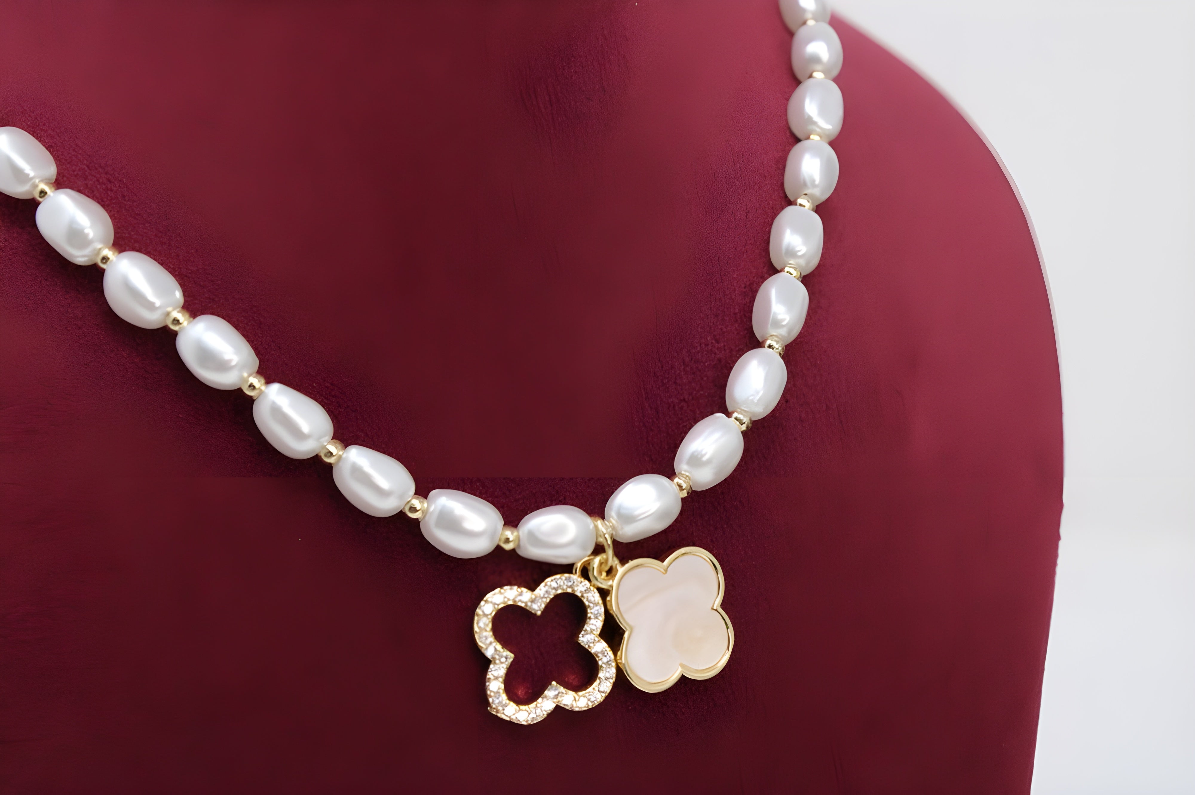 Pearl Leaf Charm Jewelry Set