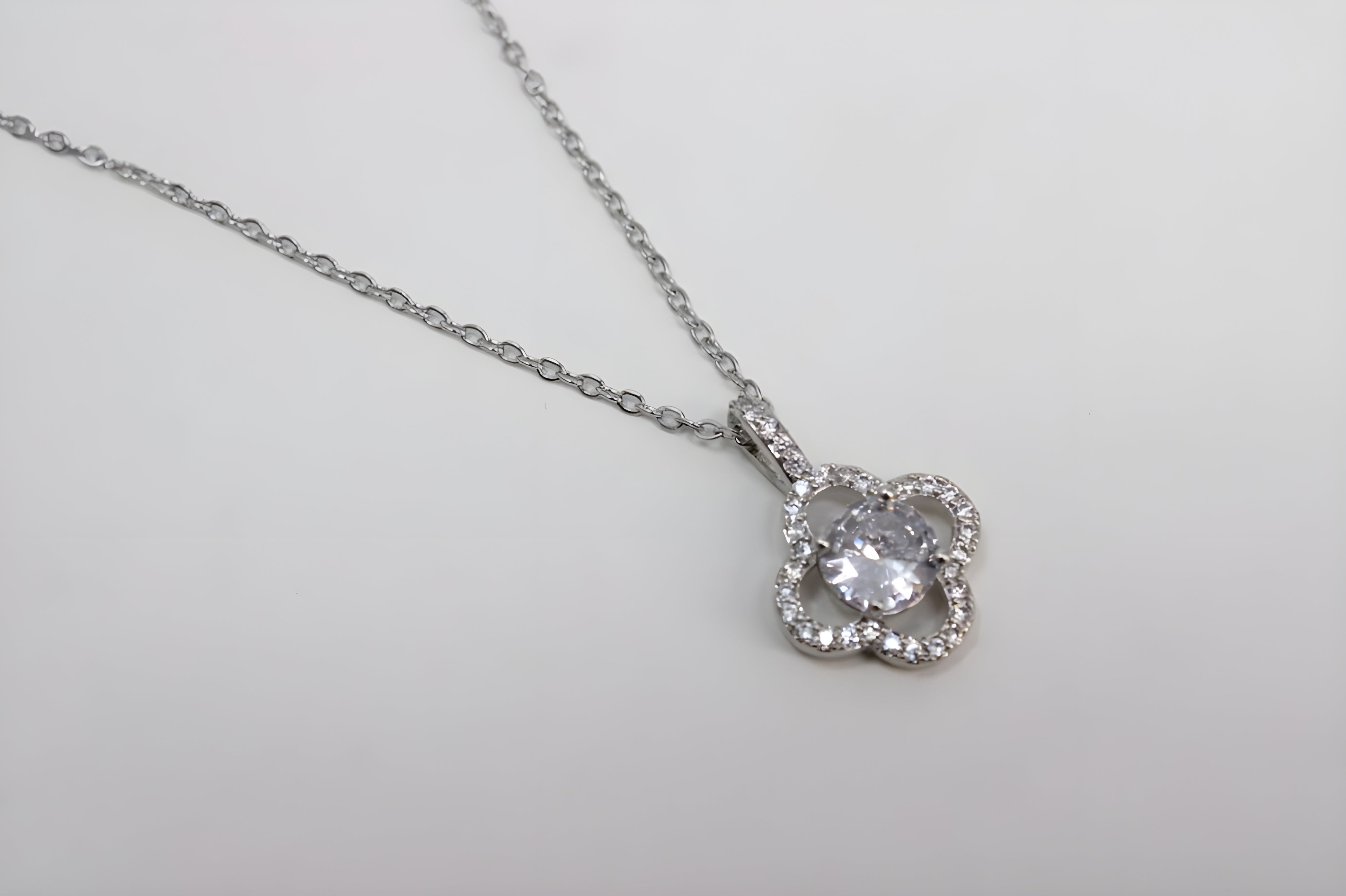 Luminous Leaf Silver Crystal Pendant Set