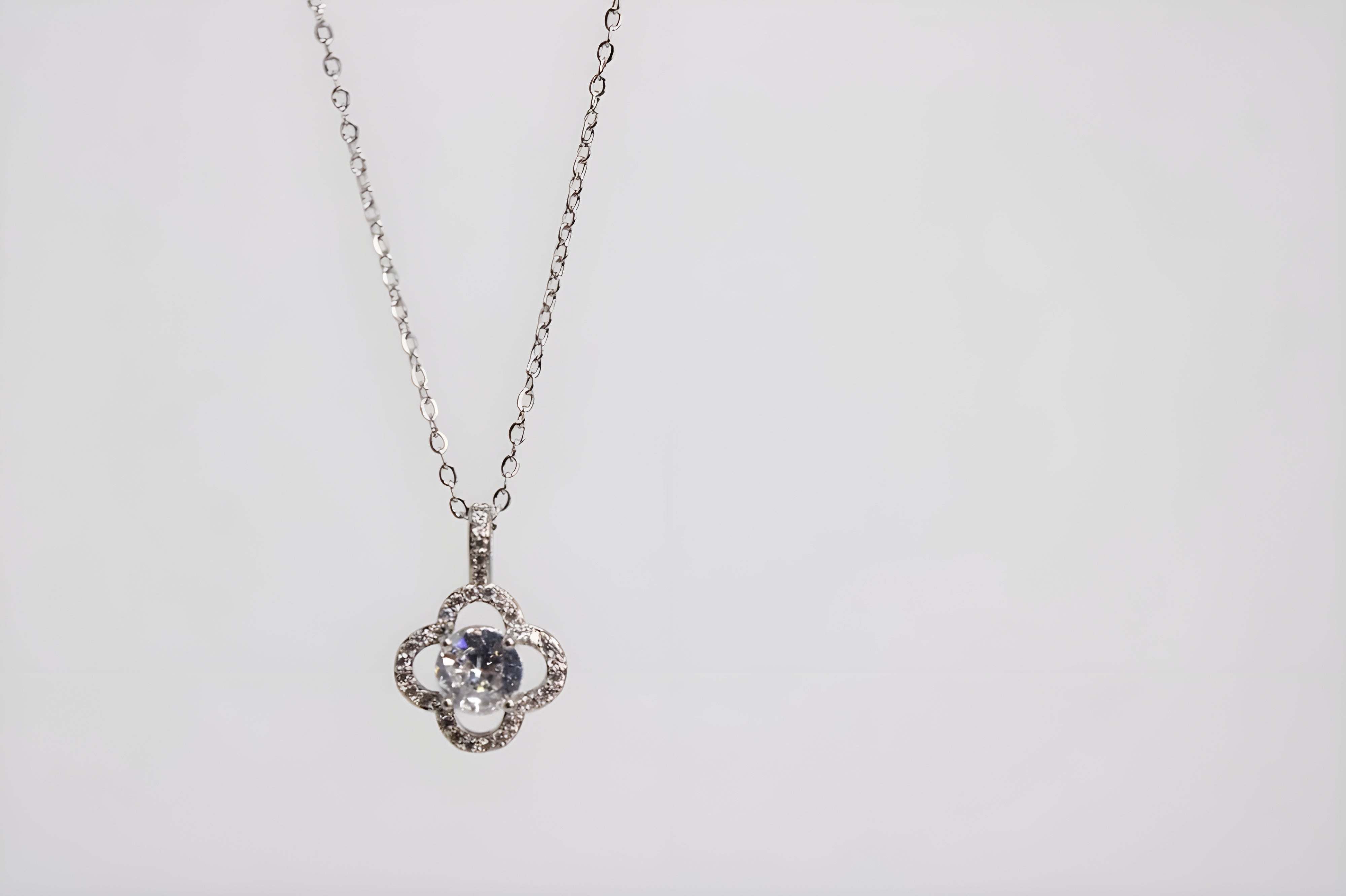 Luminous Leaf Silver Crystal Pendant Set