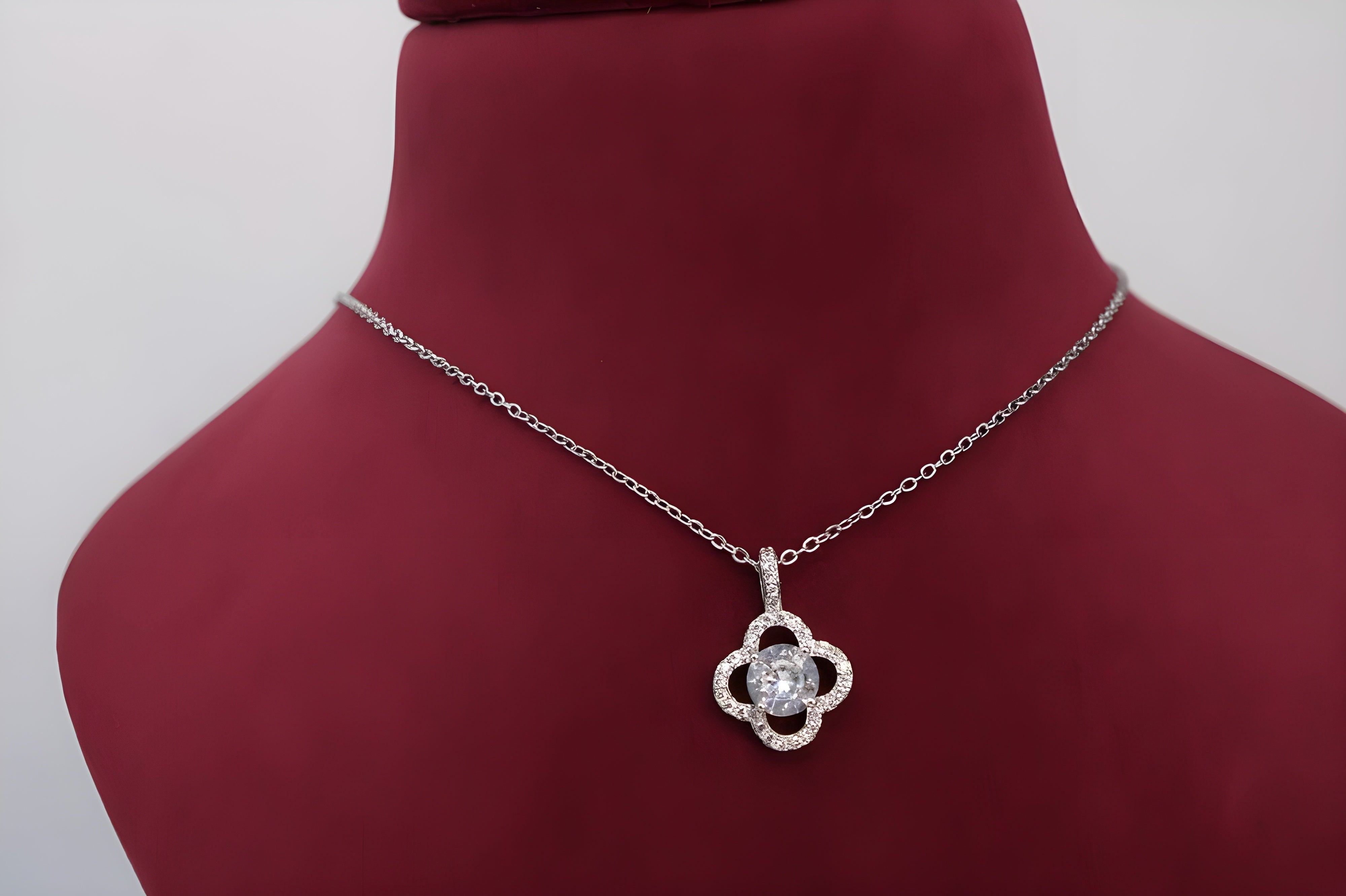 Luminous Leaf Silver Crystal Pendant Set