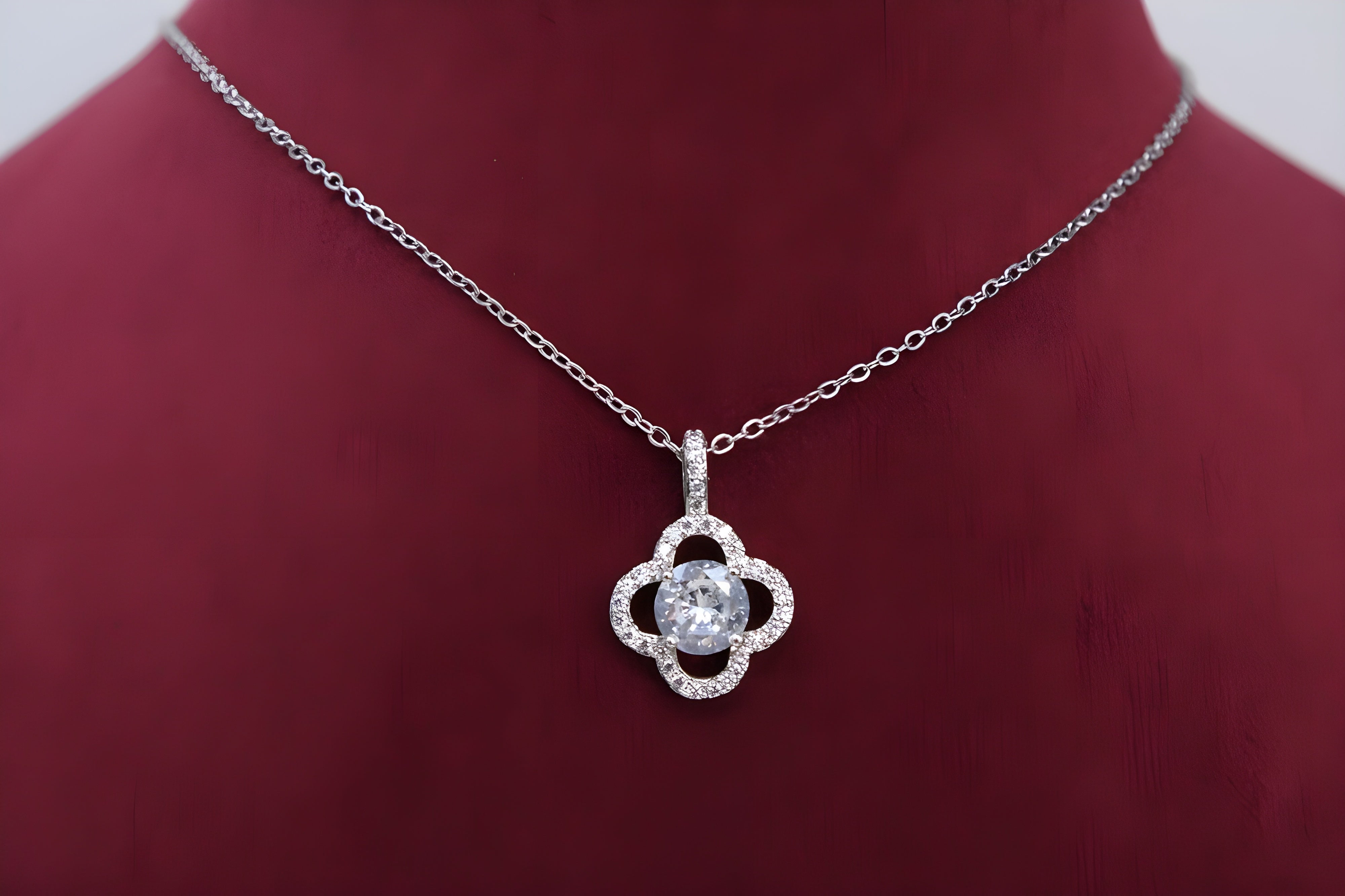 Luminous Leaf Silver Crystal Pendant Set