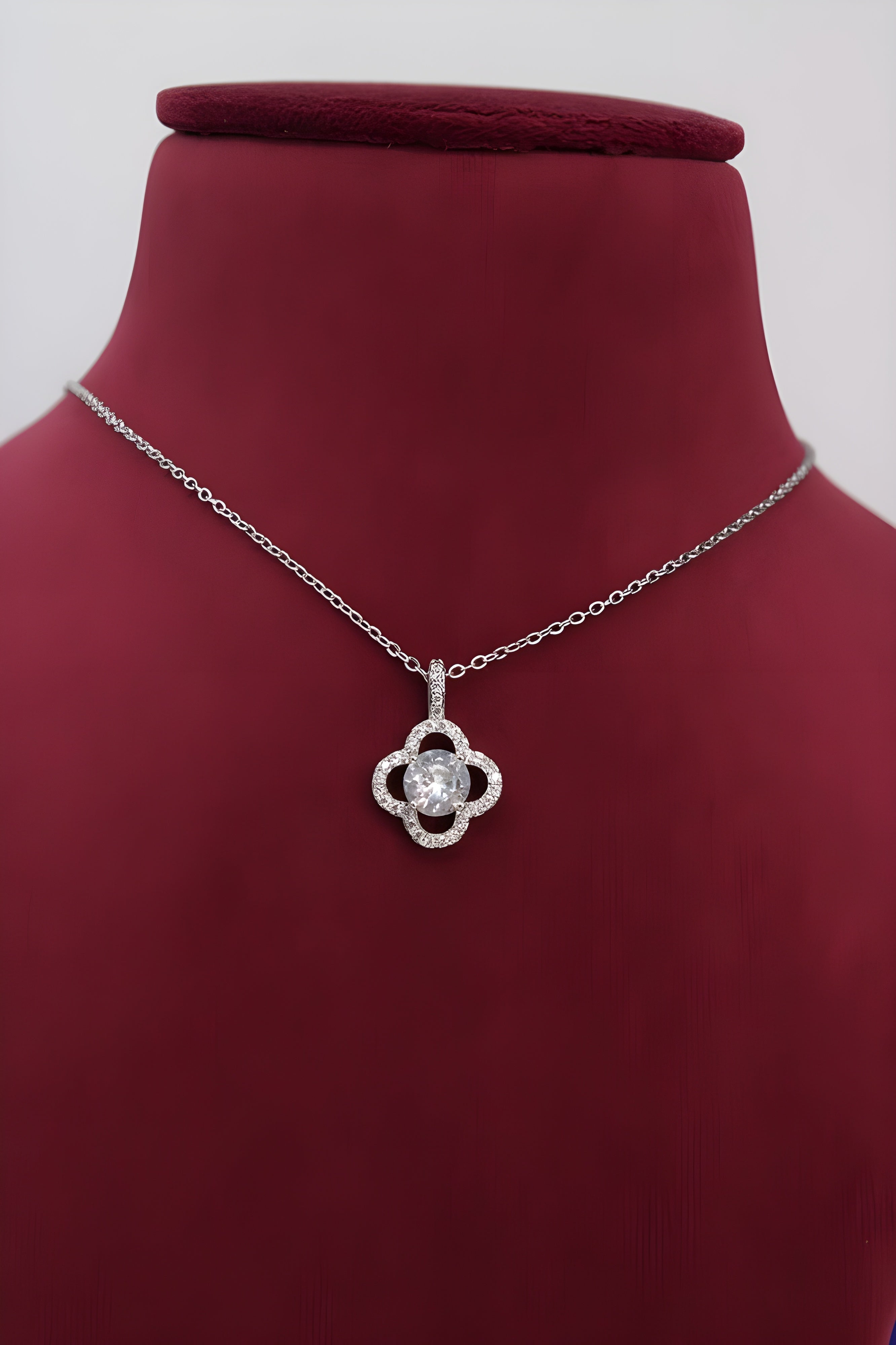 Luminous Leaf Silver Crystal Pendant Set