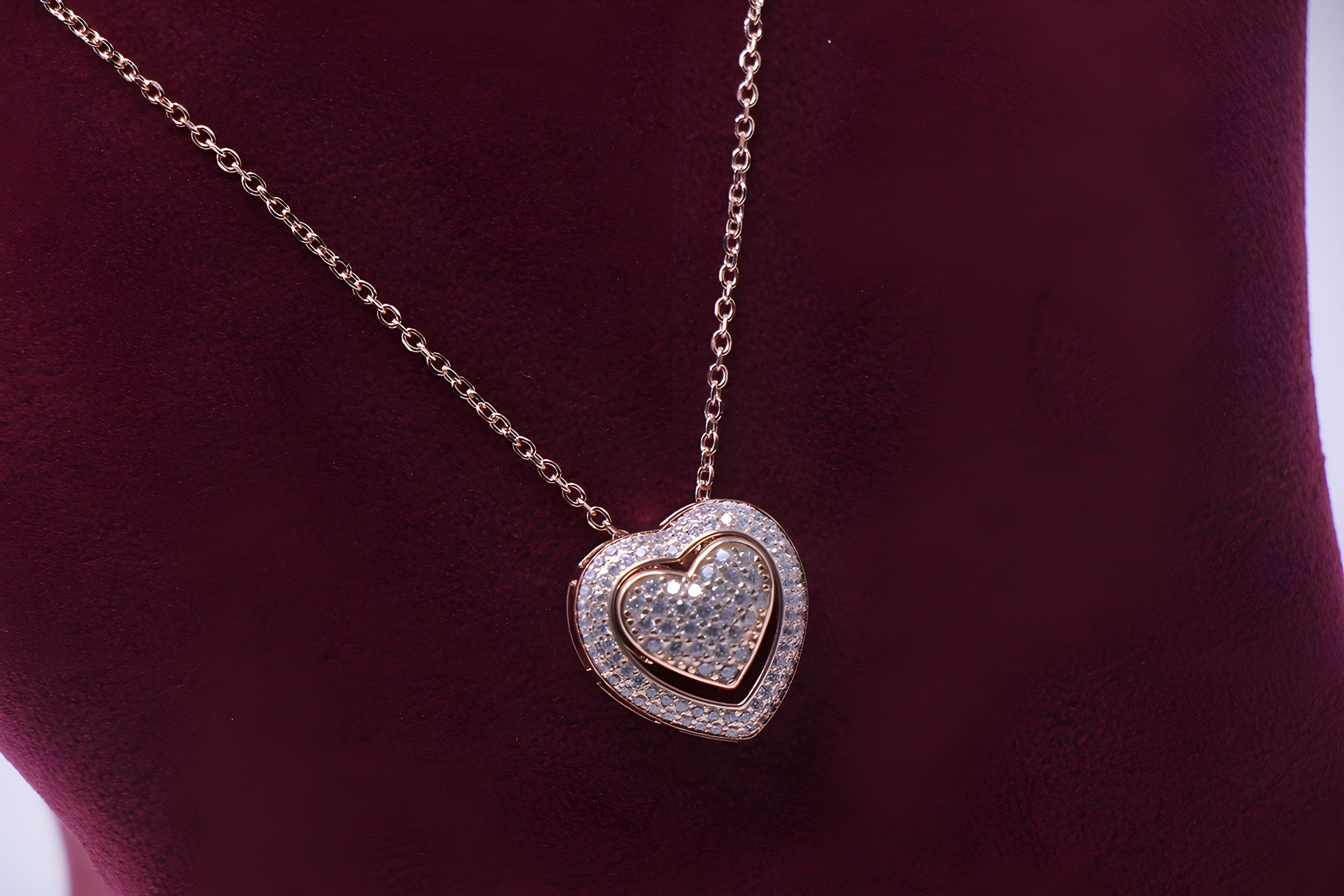 Sterling Silver with Copper-Gold Color Dual Heart Pendant