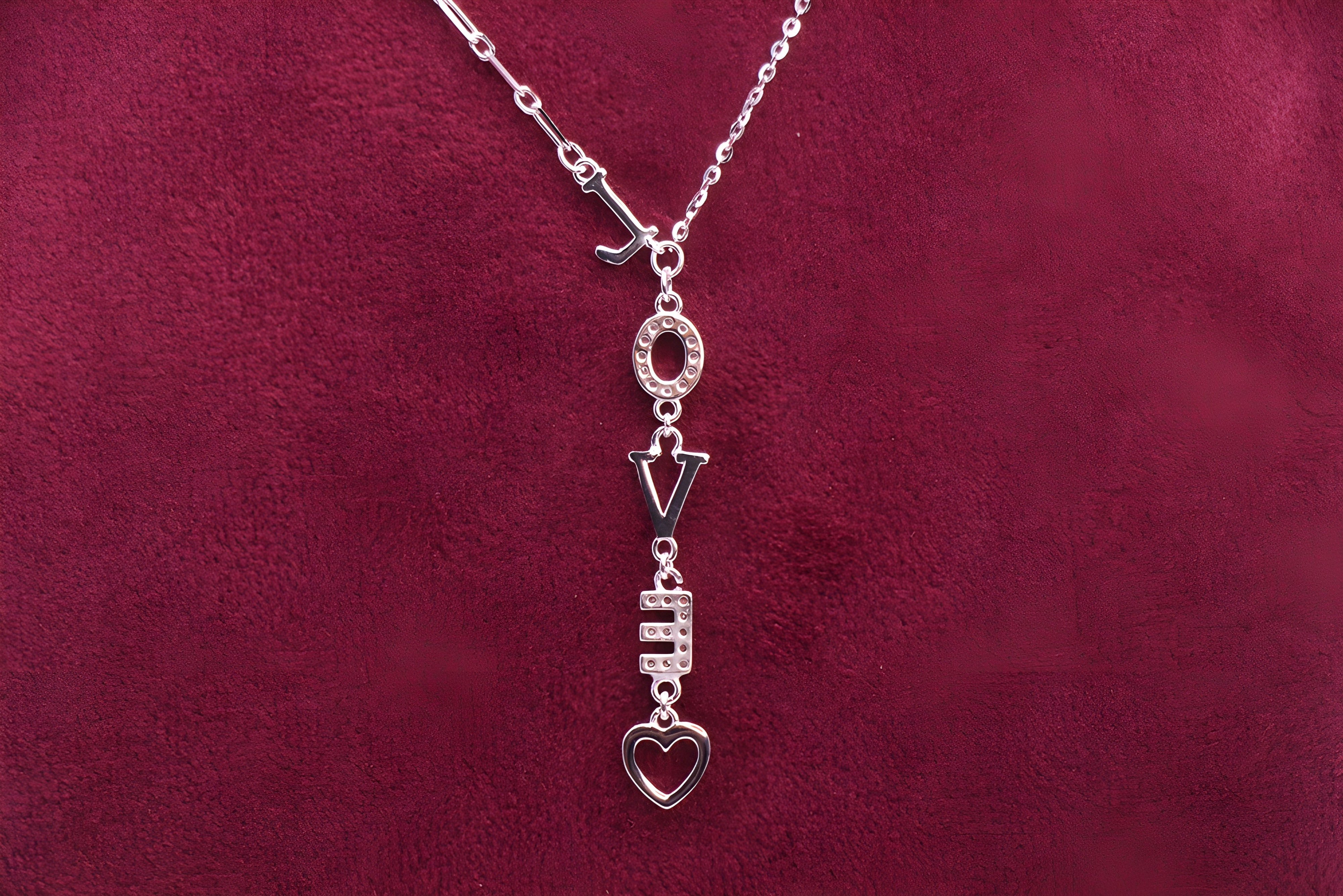 LOVE Letter Pendant in 92.5 Sterling Silver with VeeLux Premium Crystals