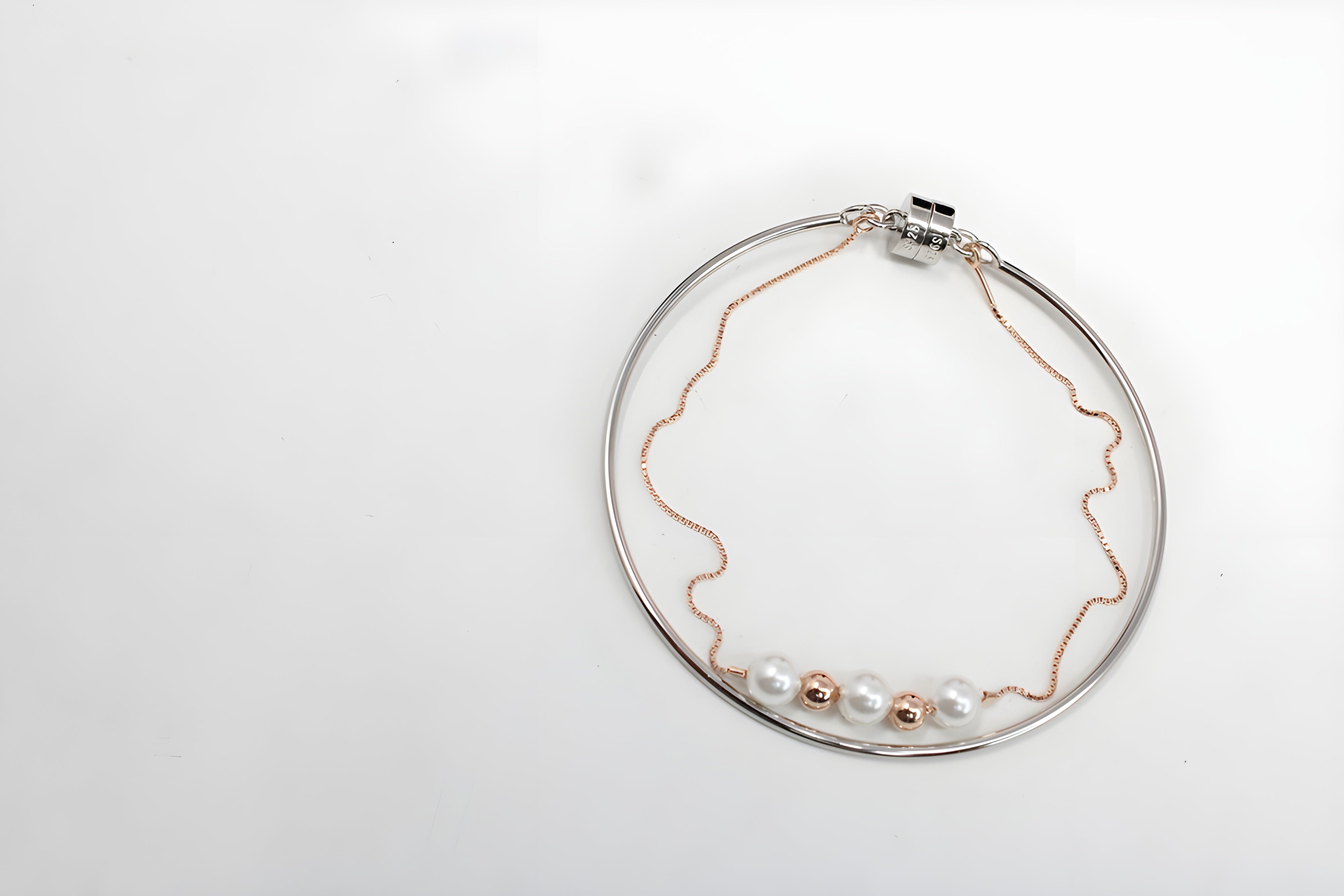 Sterling Silver VeeLux Premium Crystal White and Golden Pearl Magnetic Elegance Bracelet