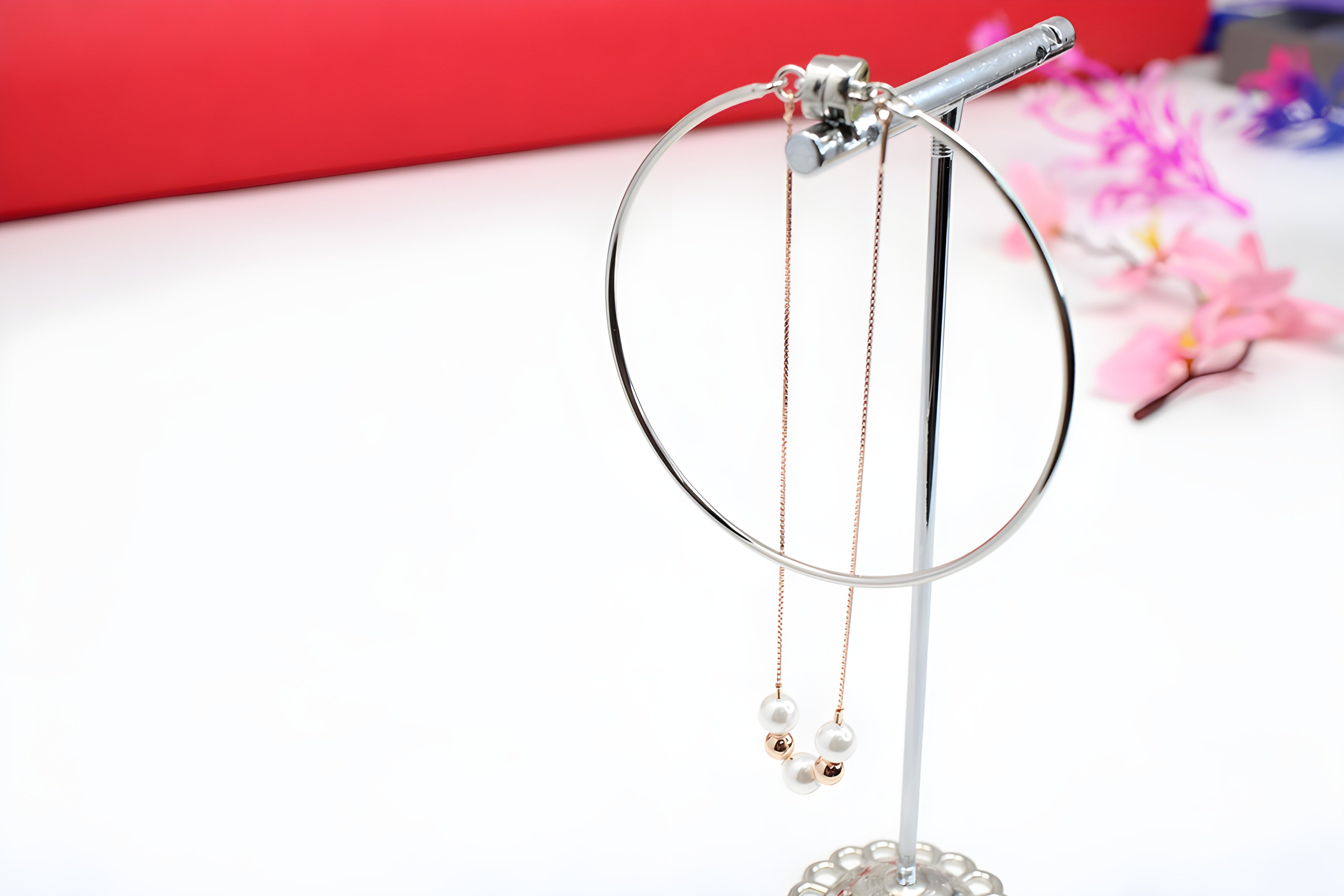 Sterling Silver VeeLux Premium Crystal White and Golden Pearl Magnetic Elegance Bracelet