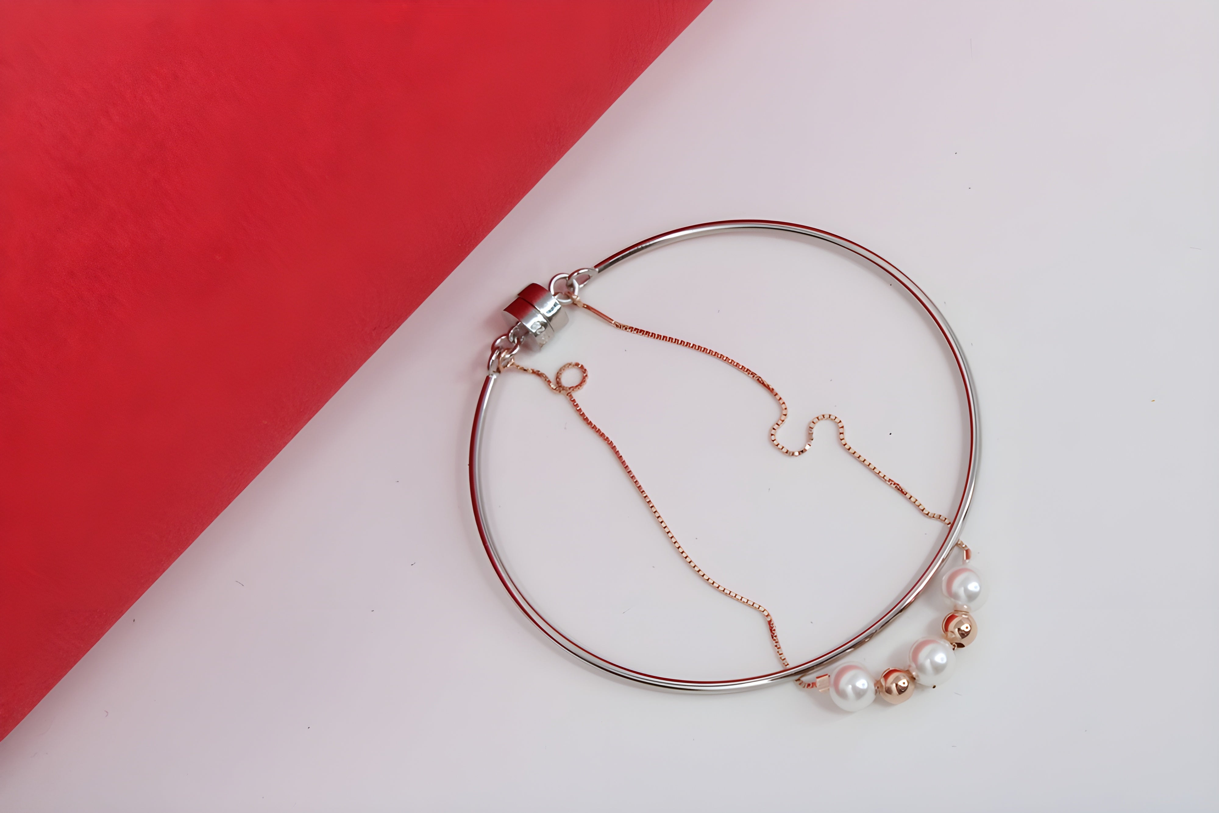 Sterling Silver VeeLux Premium Crystal White and Golden Pearl Magnetic Elegance Bracelet