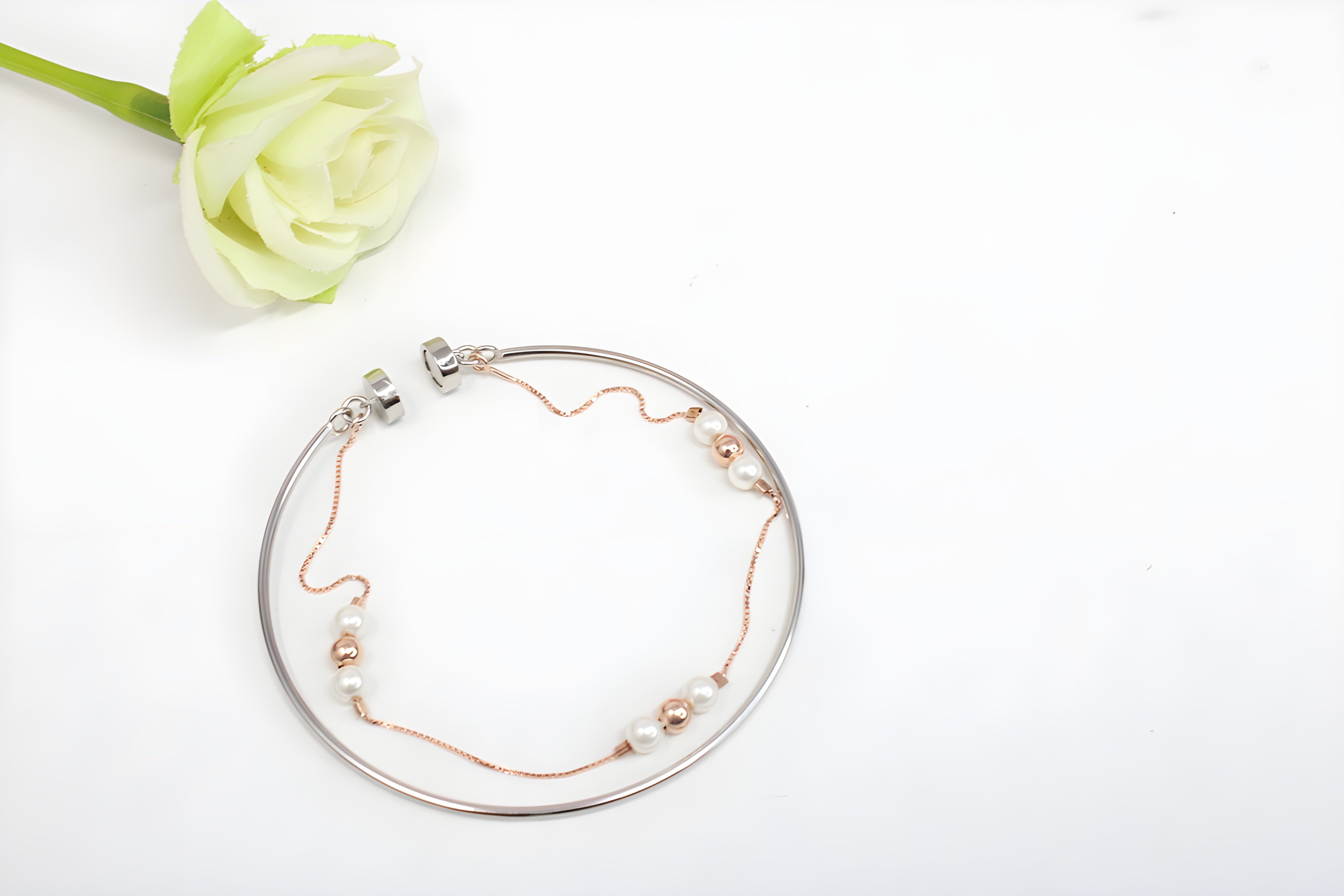 Sterling Silver VeeLux Premium Crystal Dual Tone Pearl Magnetic Elegance Bracelet