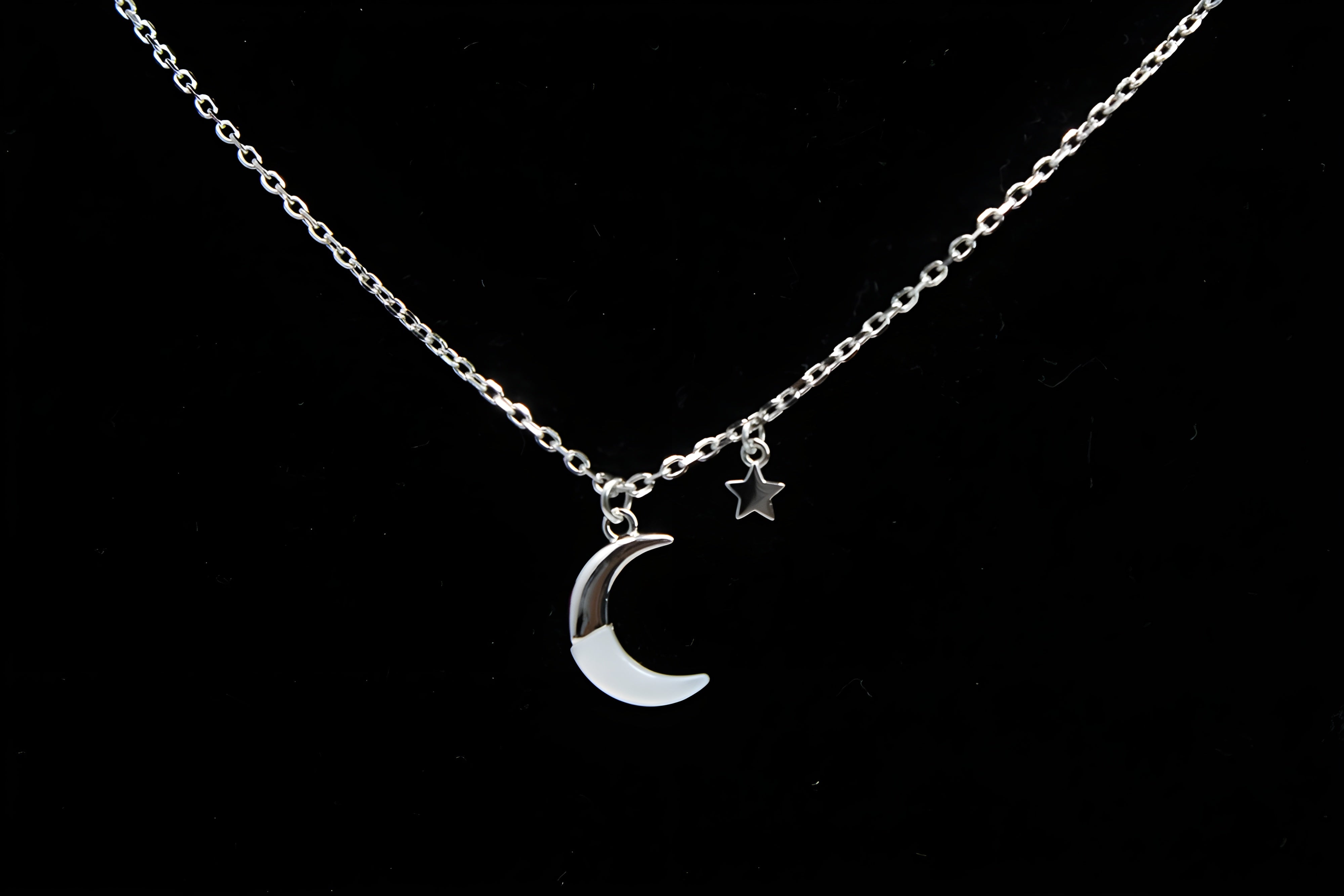Celestial Silver VeeLux Premium Crystal Moon Pendant