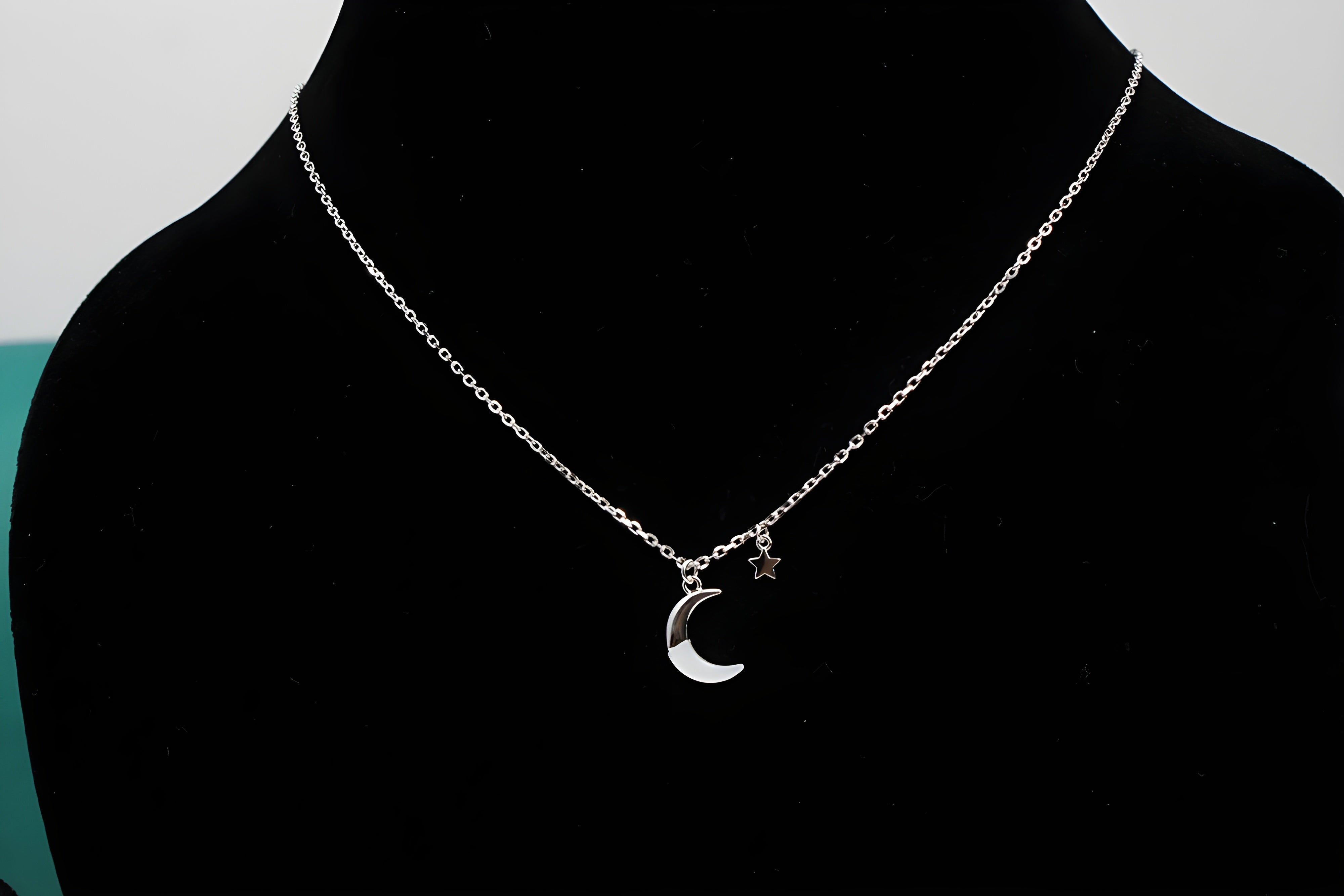Celestial Silver VeeLux Premium Crystal Moon Pendant
