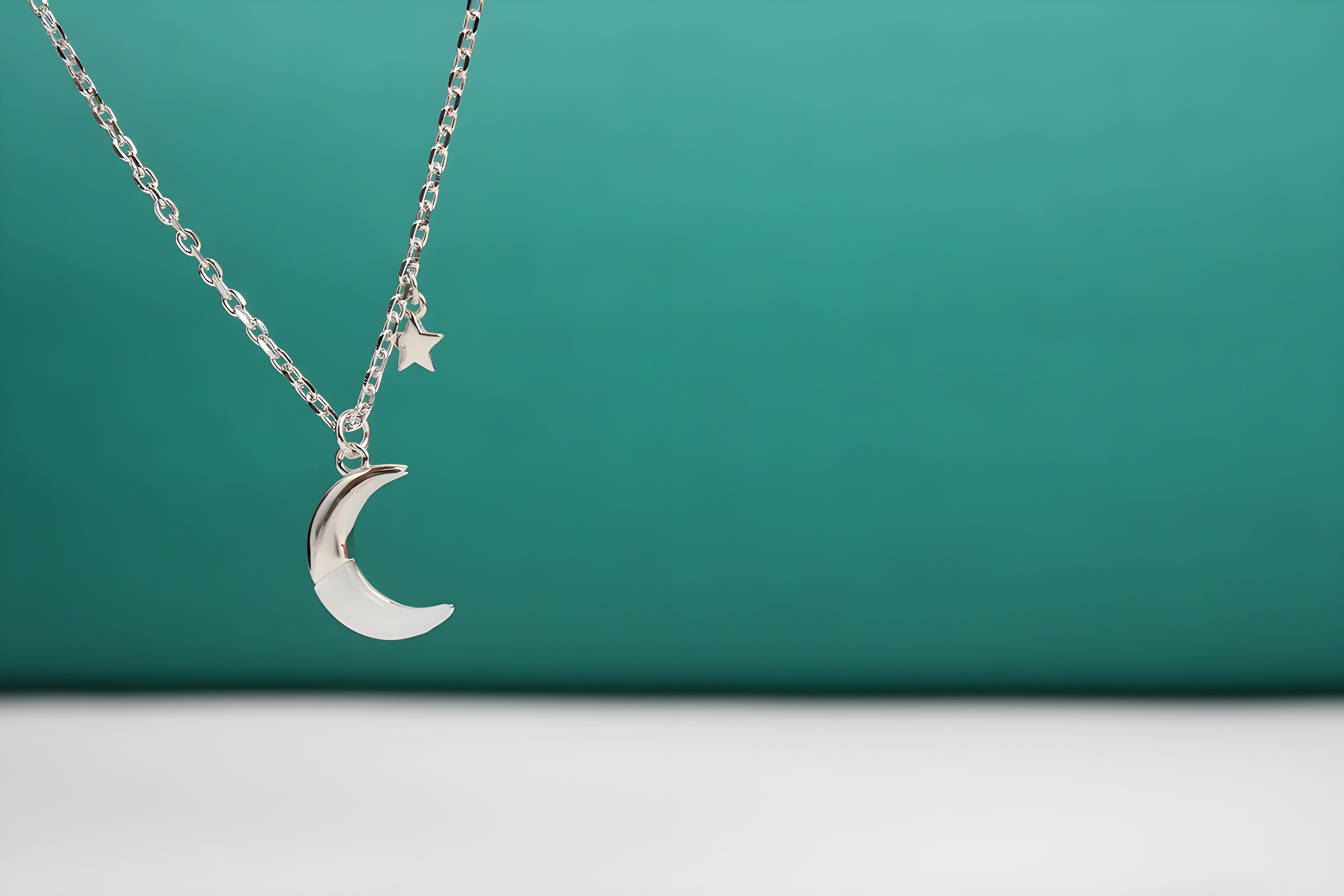 Celestial Silver VeeLux Premium Crystal Moon Pendant