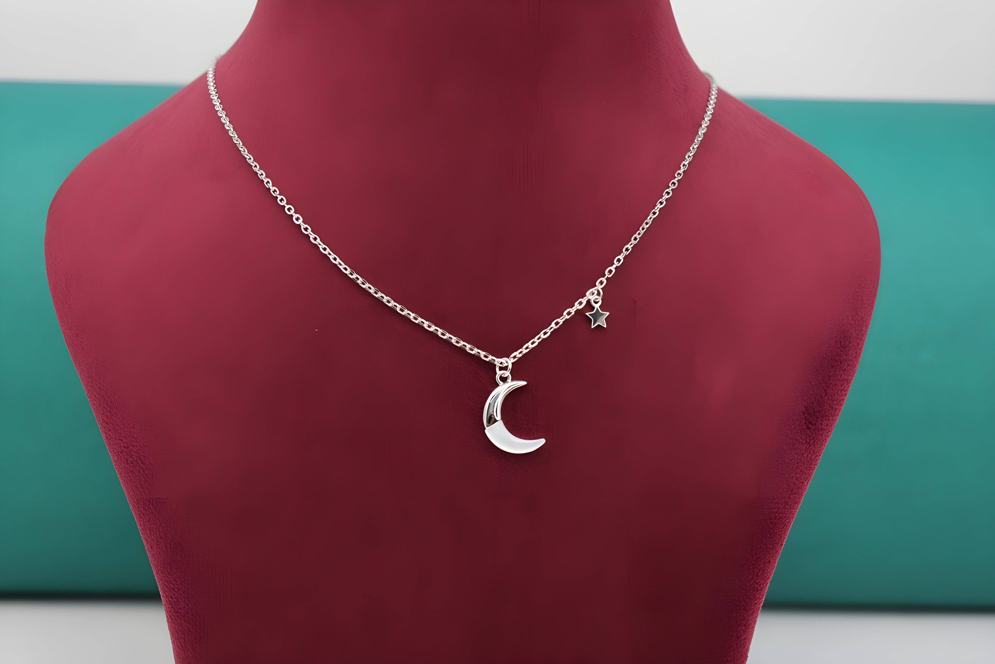 Celestial Silver VeeLux Premium Crystal Moon Pendant