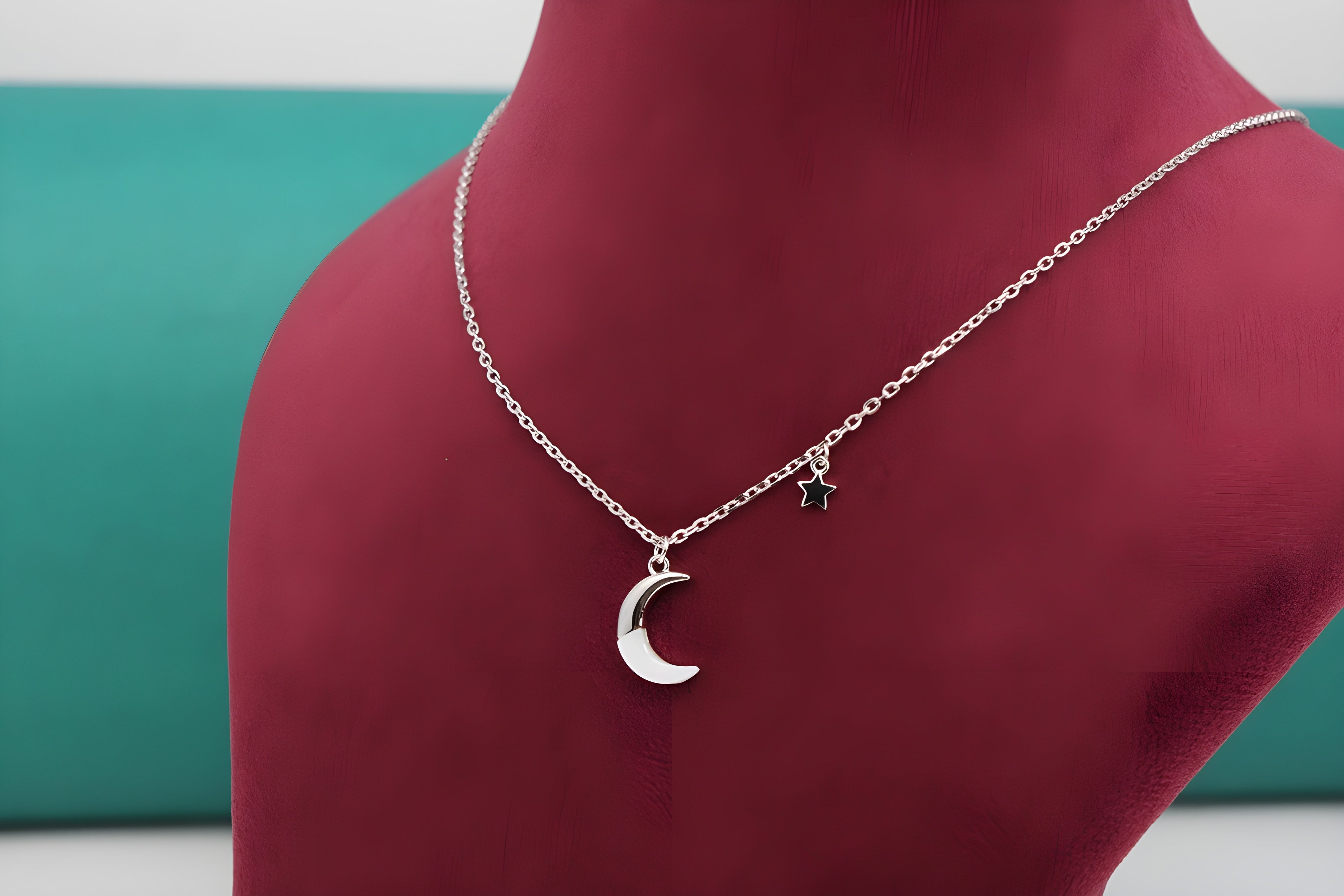 Celestial Silver VeeLux Premium Crystal Moon Pendant