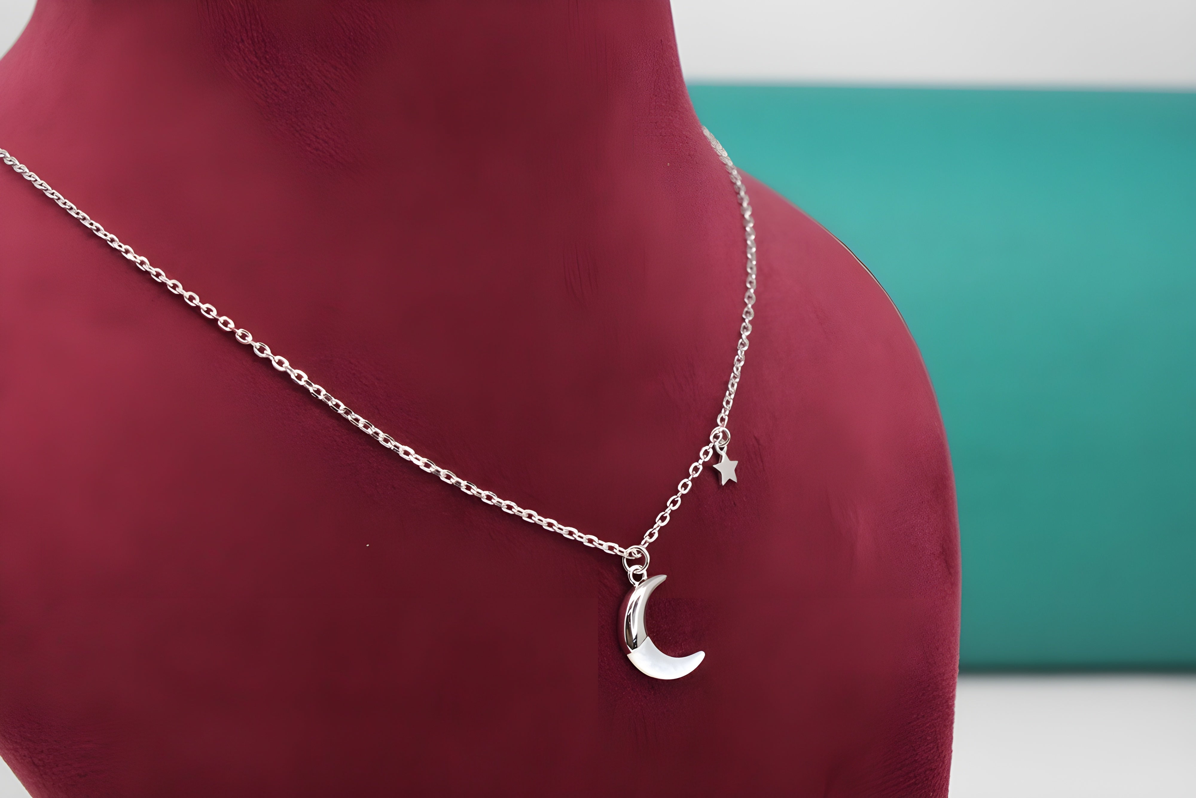 Celestial Silver VeeLux Premium Crystal Moon Pendant