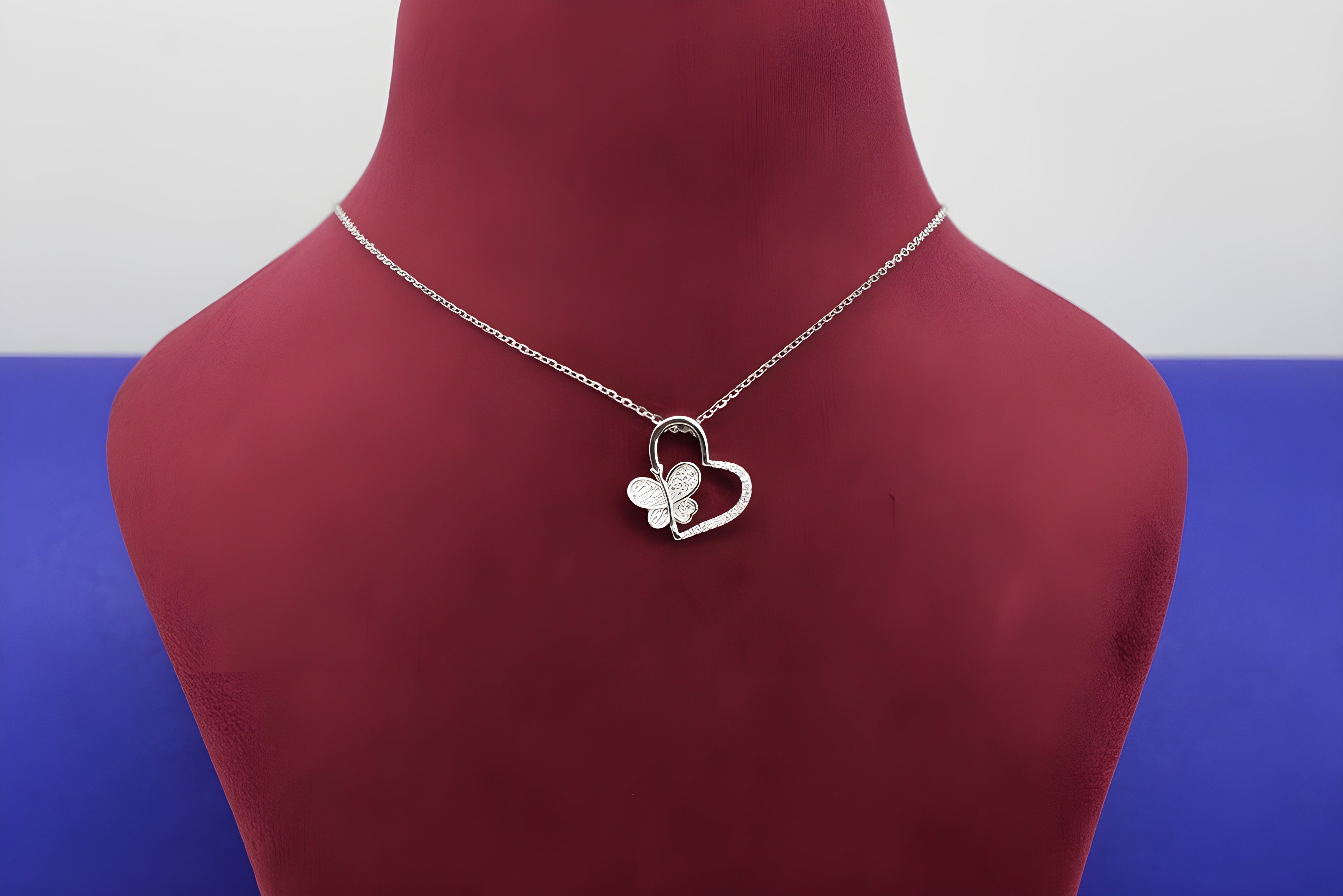 Sterling Silver VeeLux Premium Crystal Heart Pendant with Butterfly