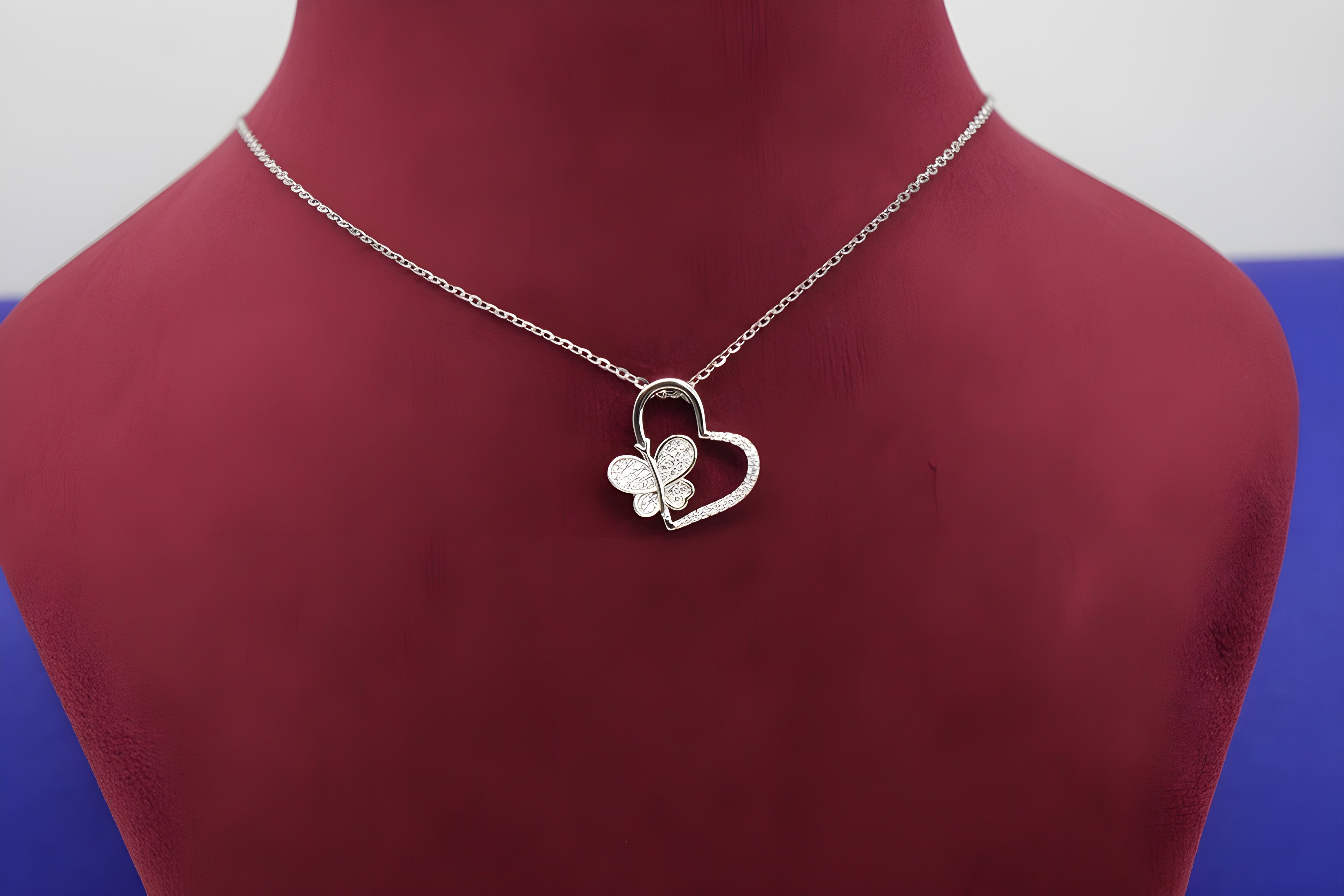 Sterling Silver VeeLux Premium Crystal Heart Pendant with Butterfly